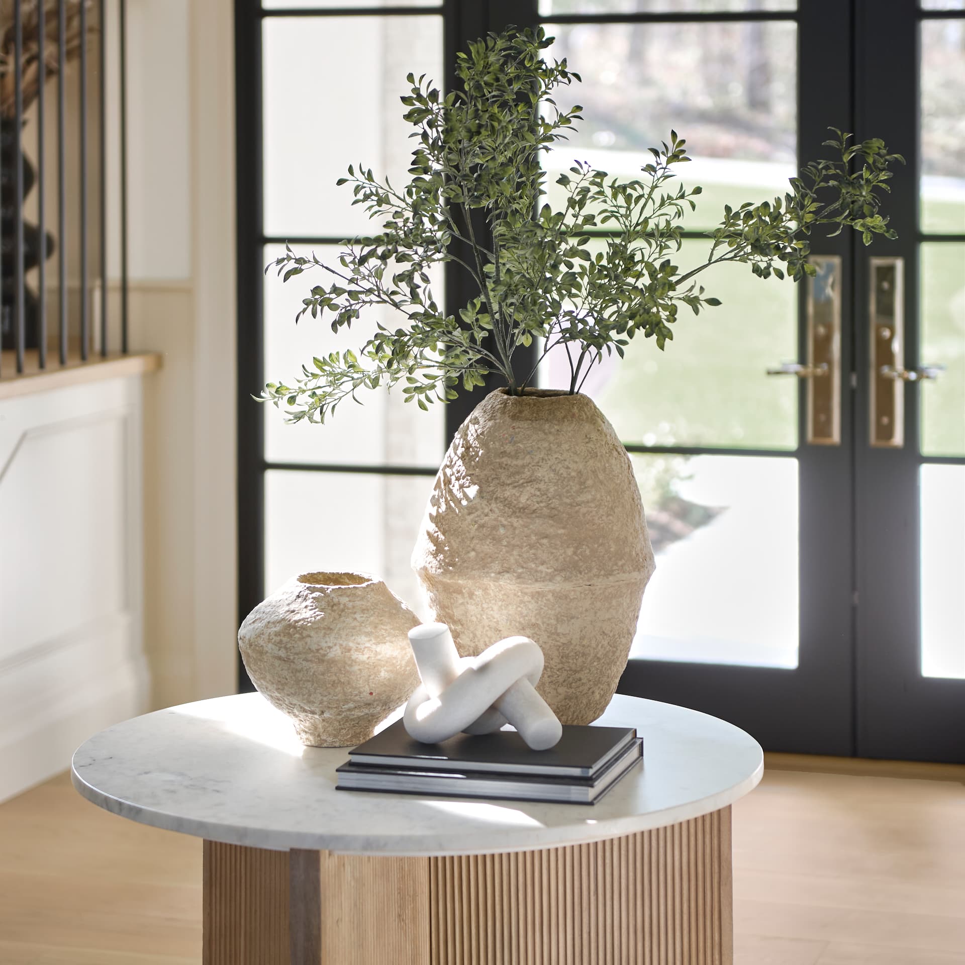 Ritu Small Beige Paper Mache Pot Vase — product photograph