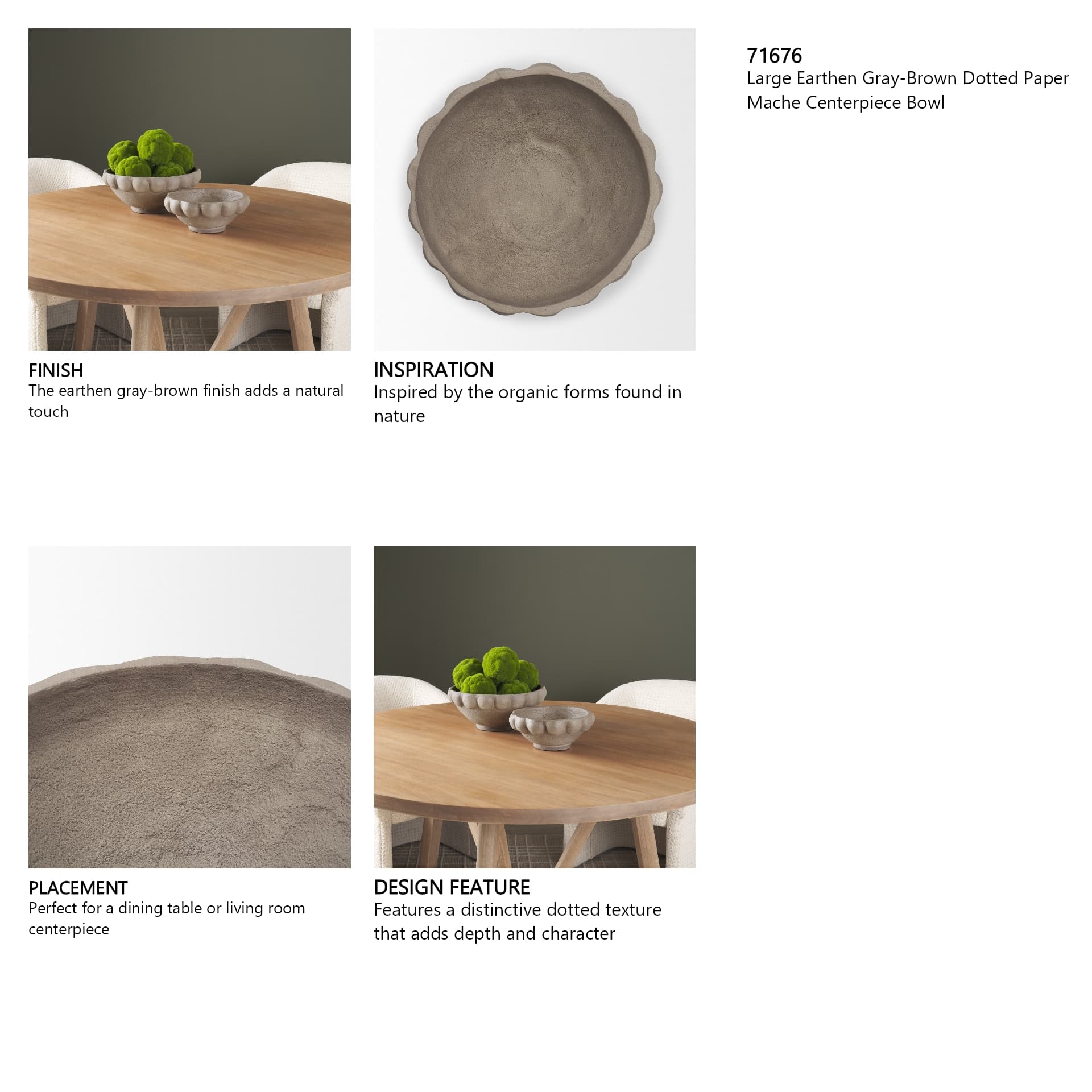 Konya Large Earthen Gray-Brown Dotted Paper Mache Centerpiece Bowl — in a styled room