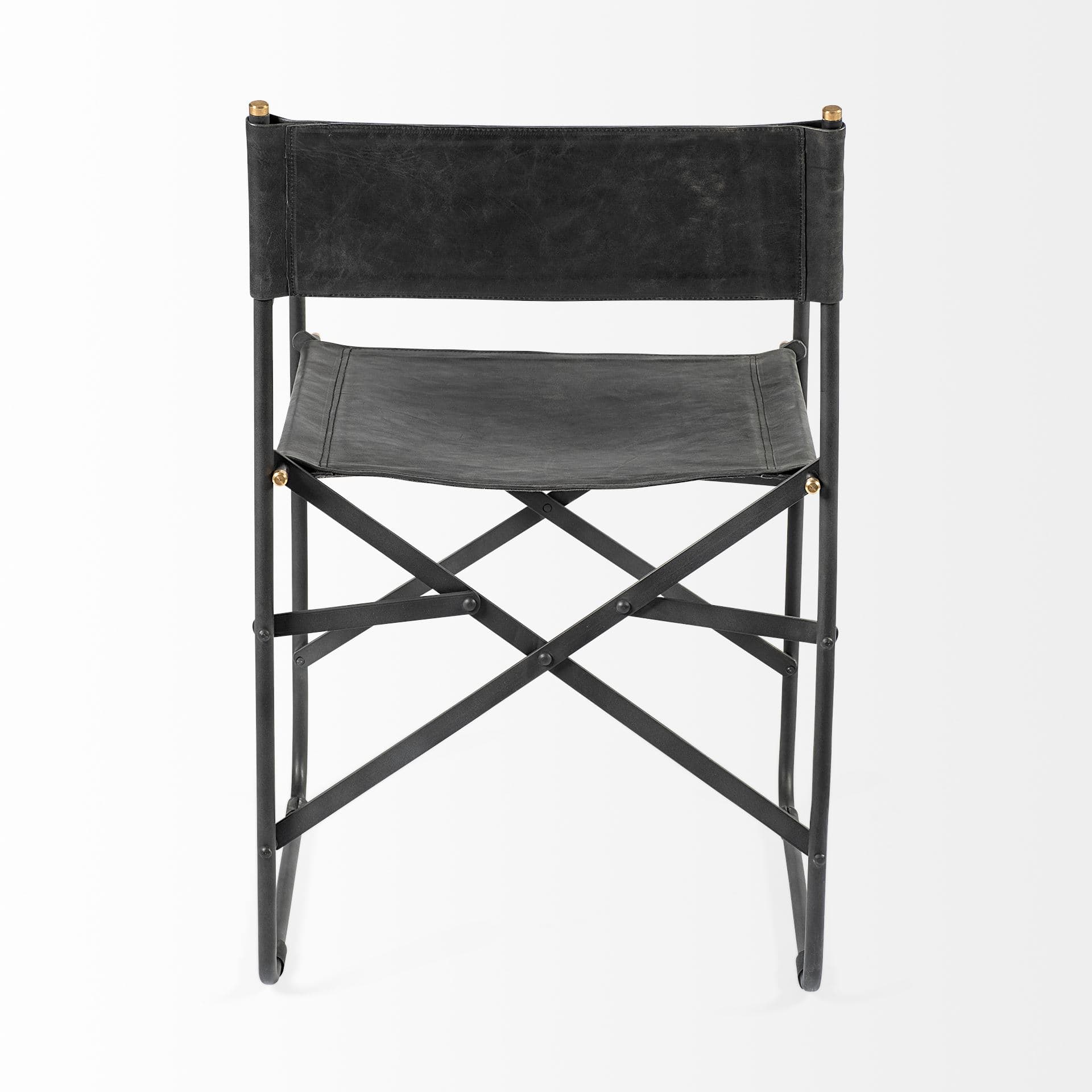 Direttore Curved Back Dining Side Chair | Black Leather w/ Black Iron — product photograph