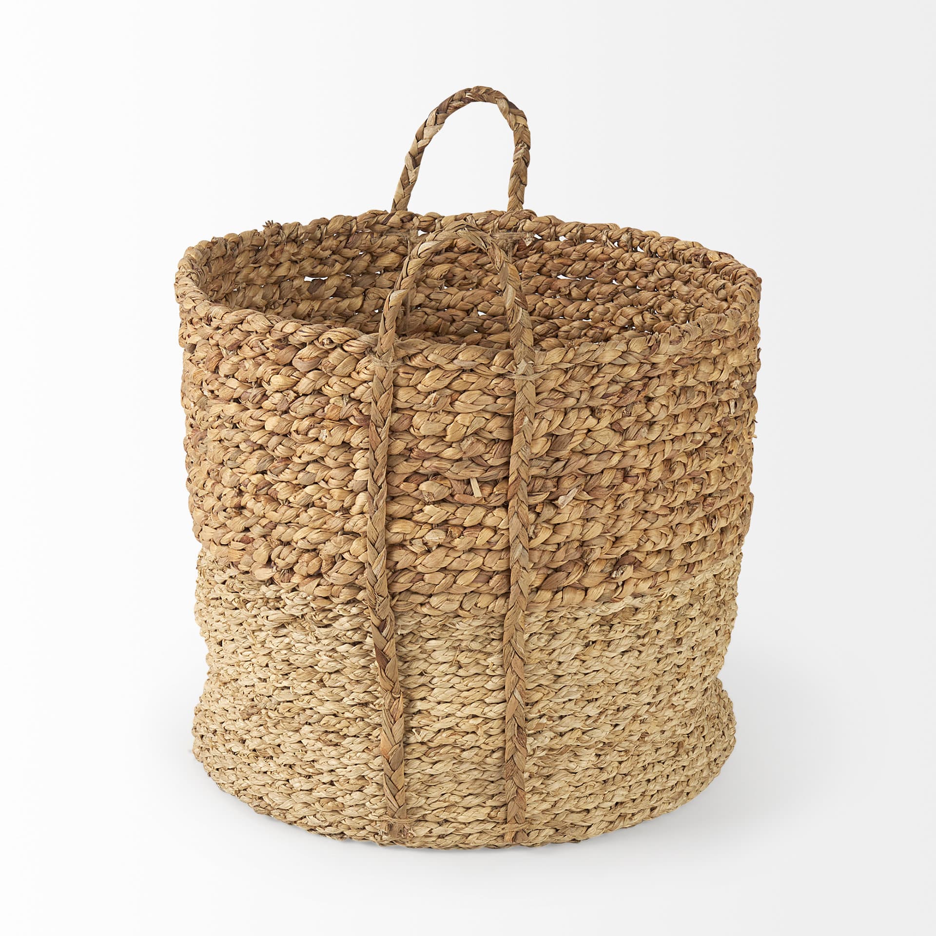 Morocco (Set of 3) Brown Two Tone Water Hyacinth and Cornhusk Round Basket W/ Handles — product photograph