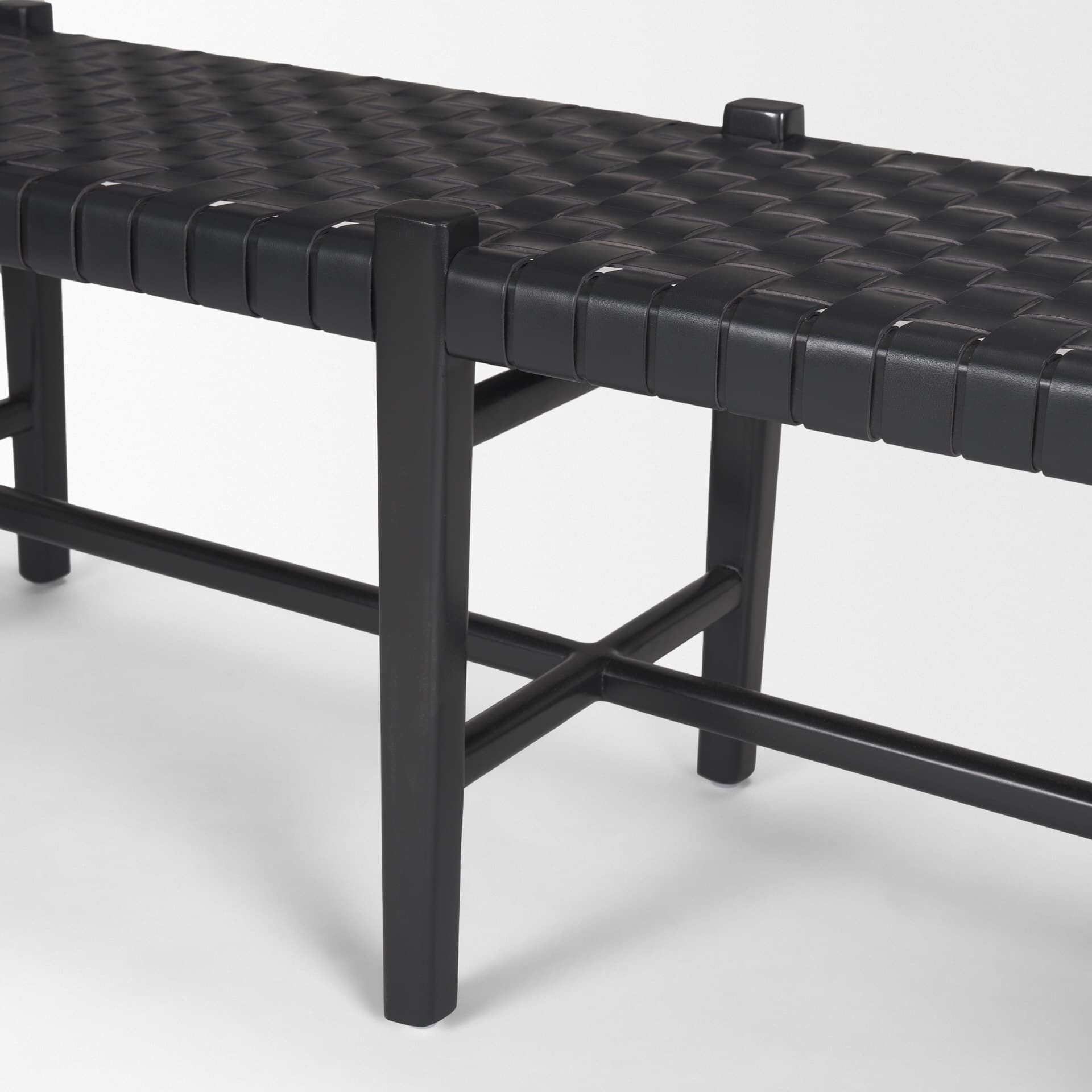 Shane Black Wood w/ Woven Black Leather Bench — product photograph