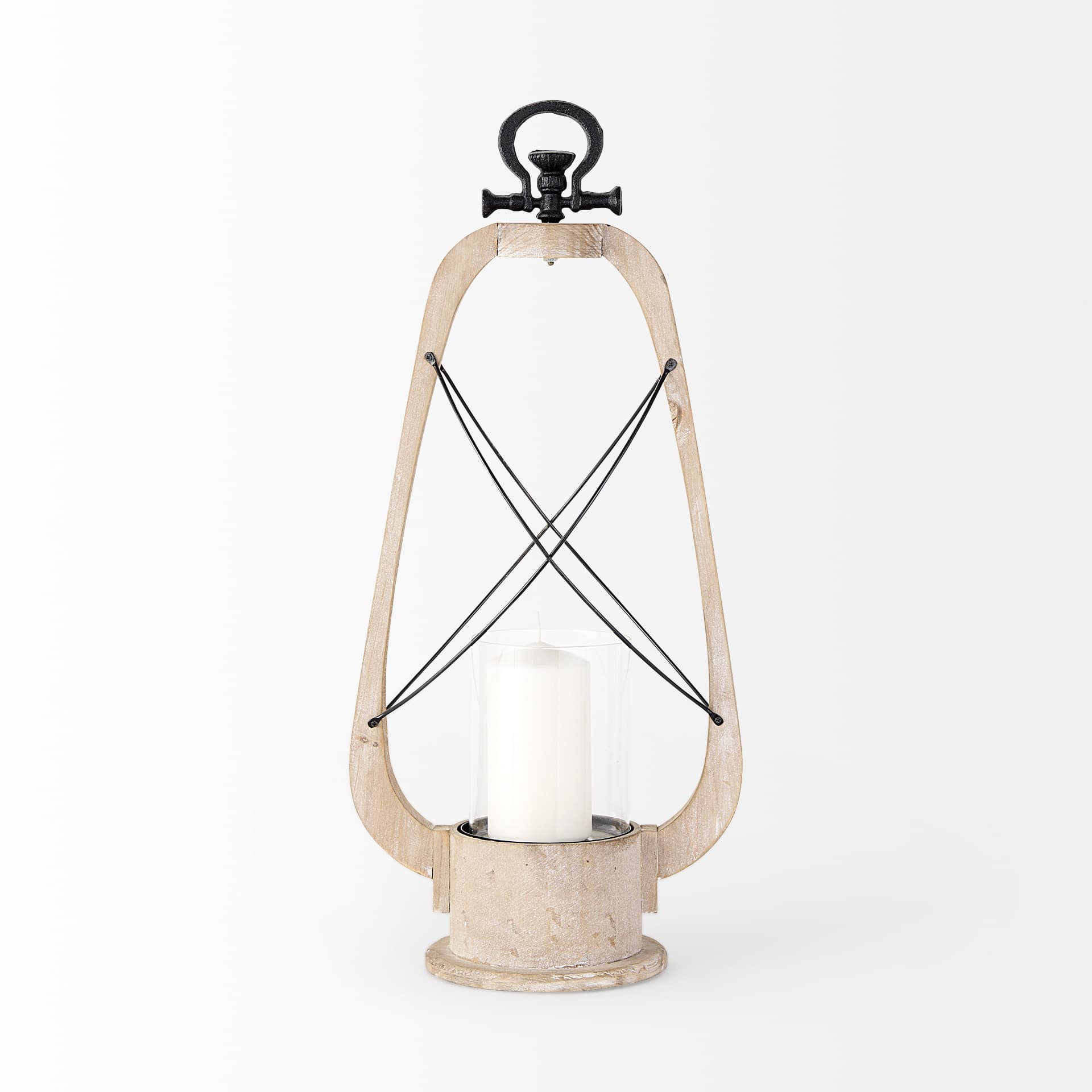 Zain II Large Brown Wooden Vintage Inspired Candle Holder Lantern — product photograph