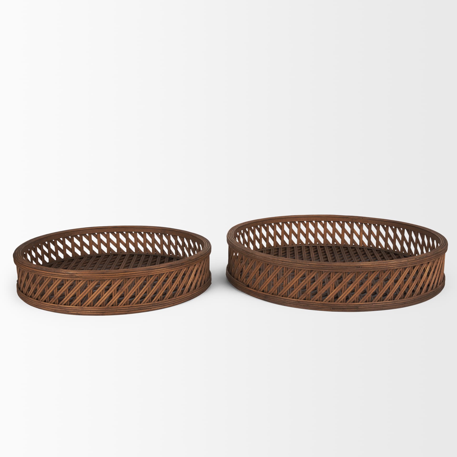 Thala Medium Brown Round Wicker Tray (Set of 2) — product photograph
