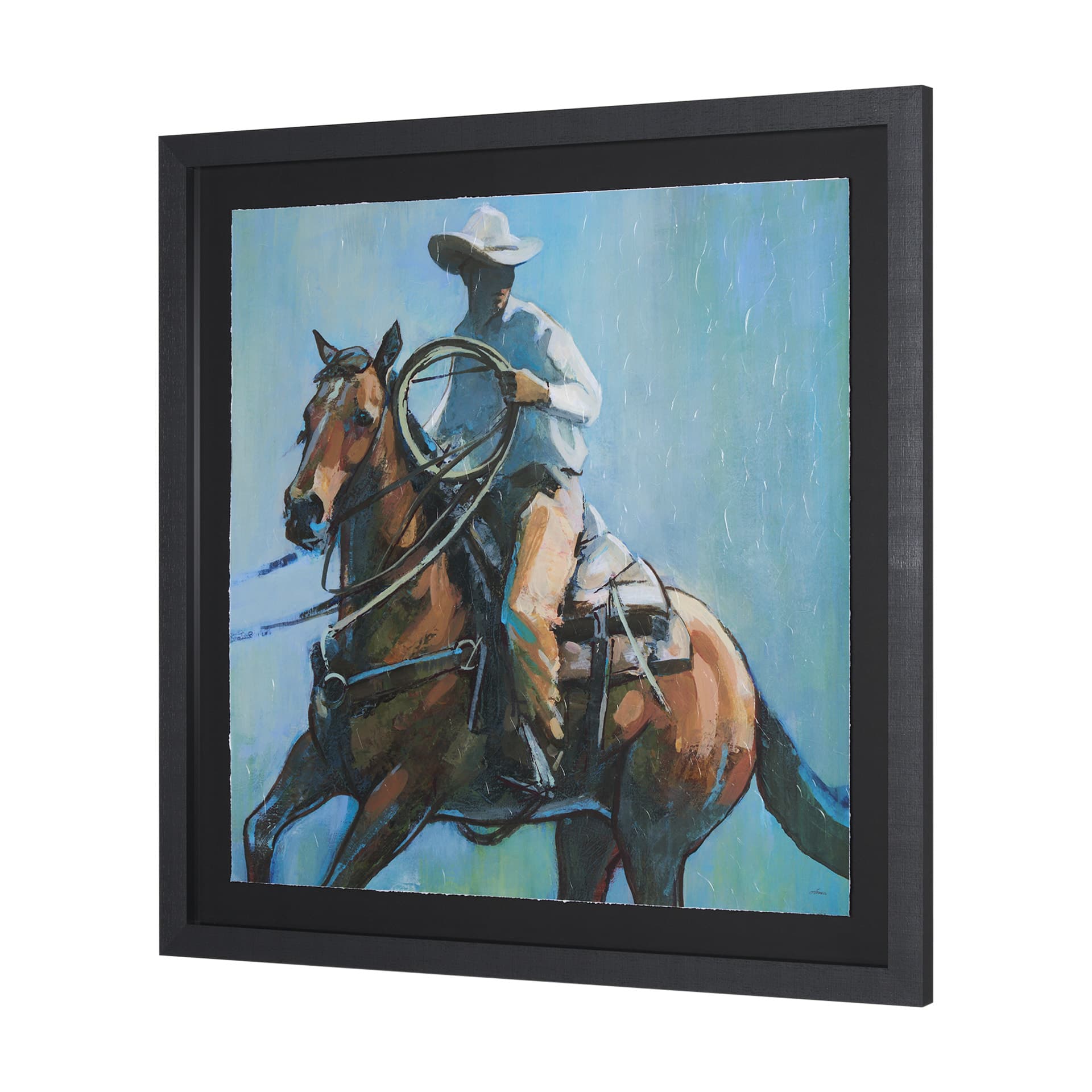 Round Up II Cowboy and Horse by Mercana Studio Hand Embellished Framed Art Print Matted under Glass — product photograph