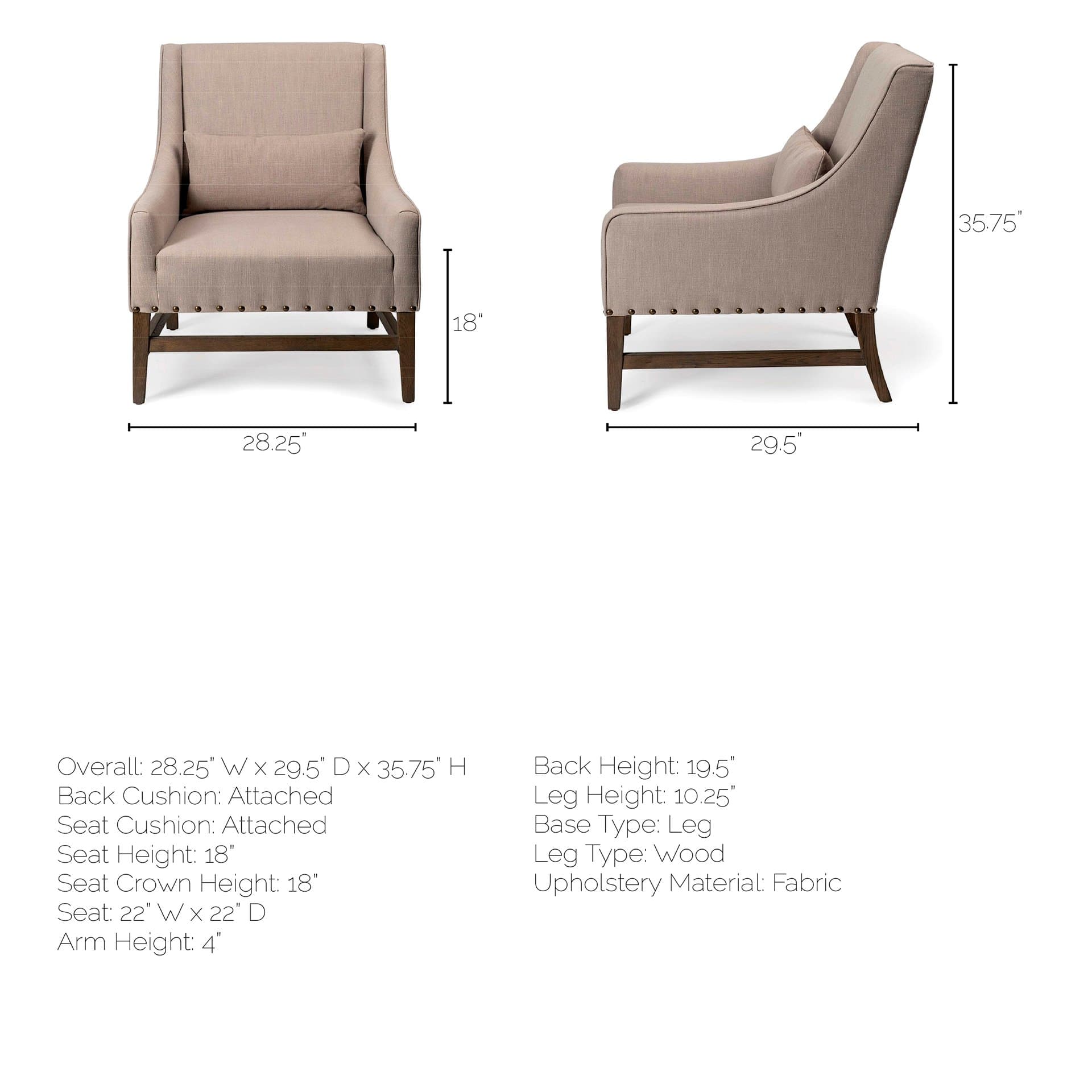 Kensington Beige Linen Fabric and Wood Accent Chair — product photograph