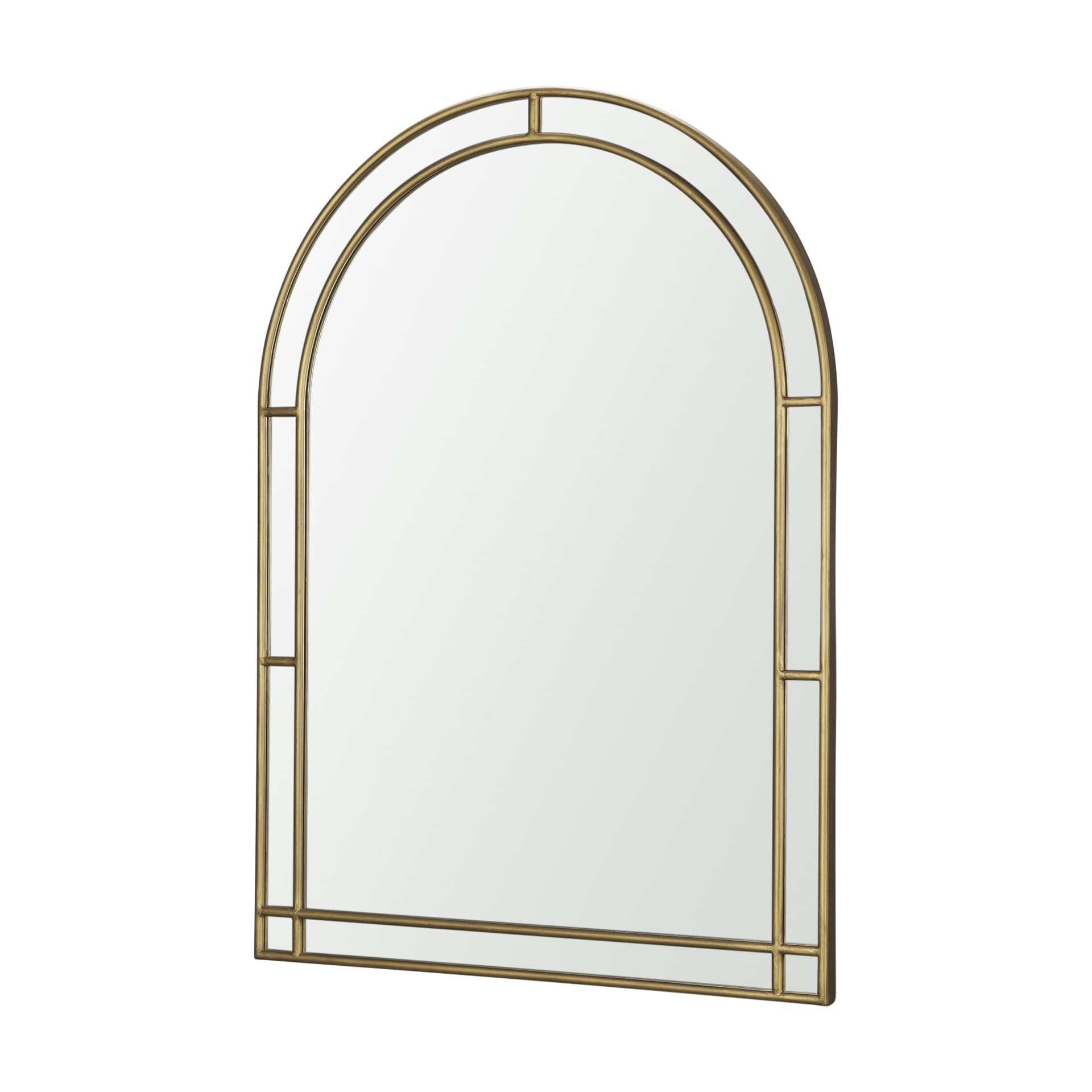 Tiffany Brushed Gold Double Frame Metal Arched Mirror — product photograph