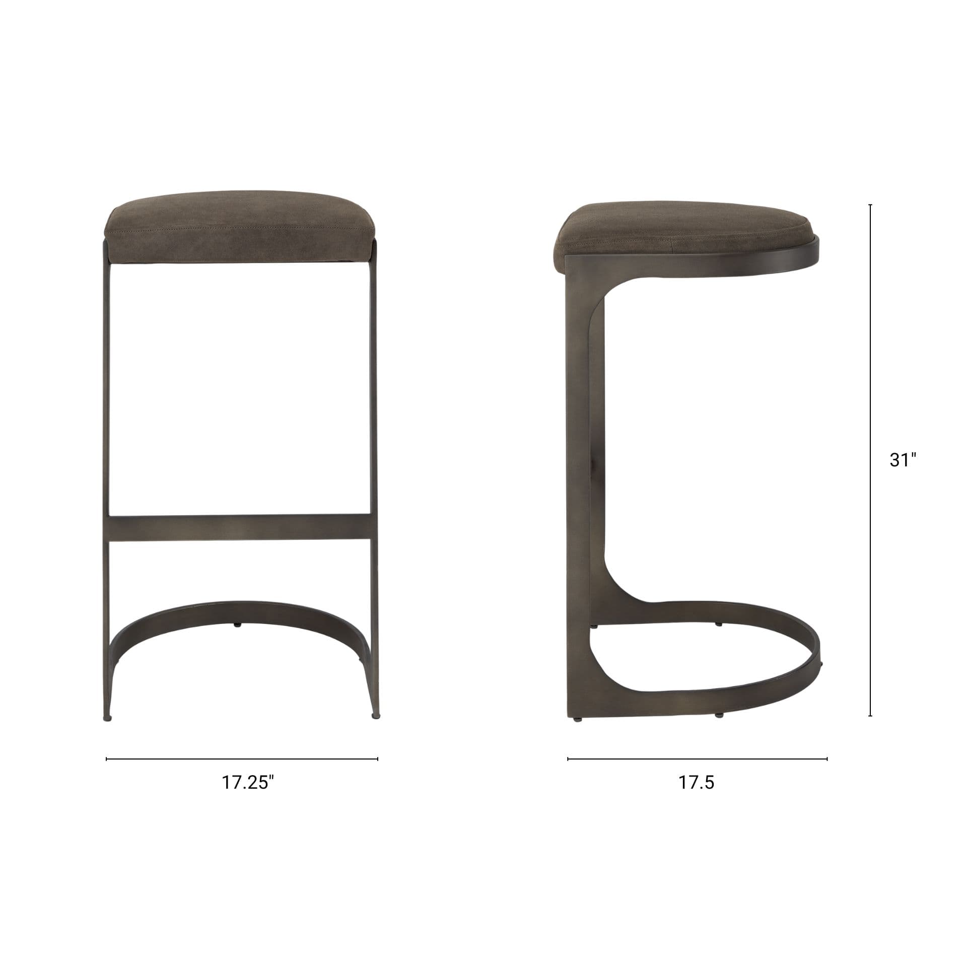 Tyson Backless 31in Seat Bar Stool | Brown/Gray Suede w/ Black Metal — product photograph