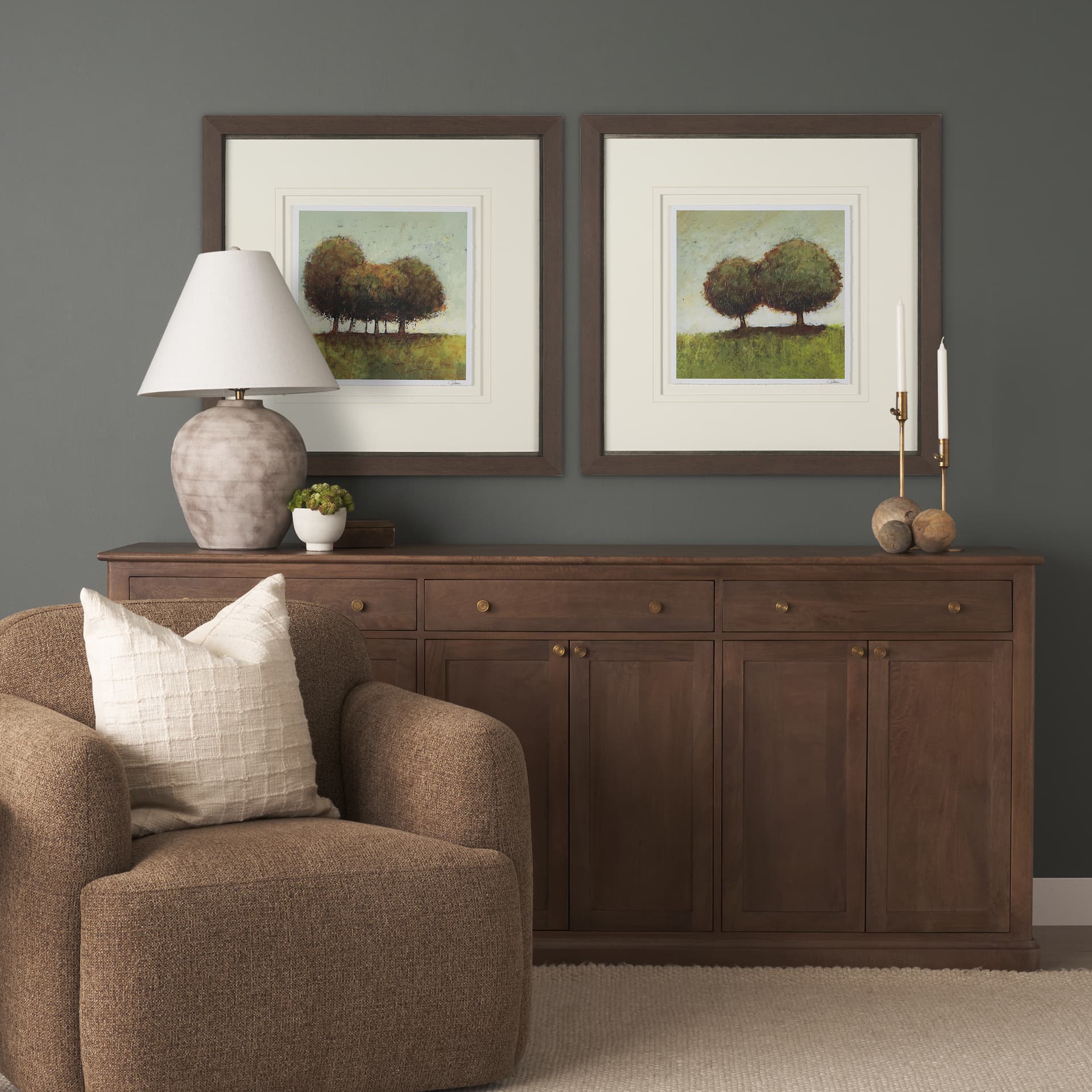 Hidden Grove II by Mercana Studio Hand Embelished Textured Framed Artwork Matted under Glass — in a styled room