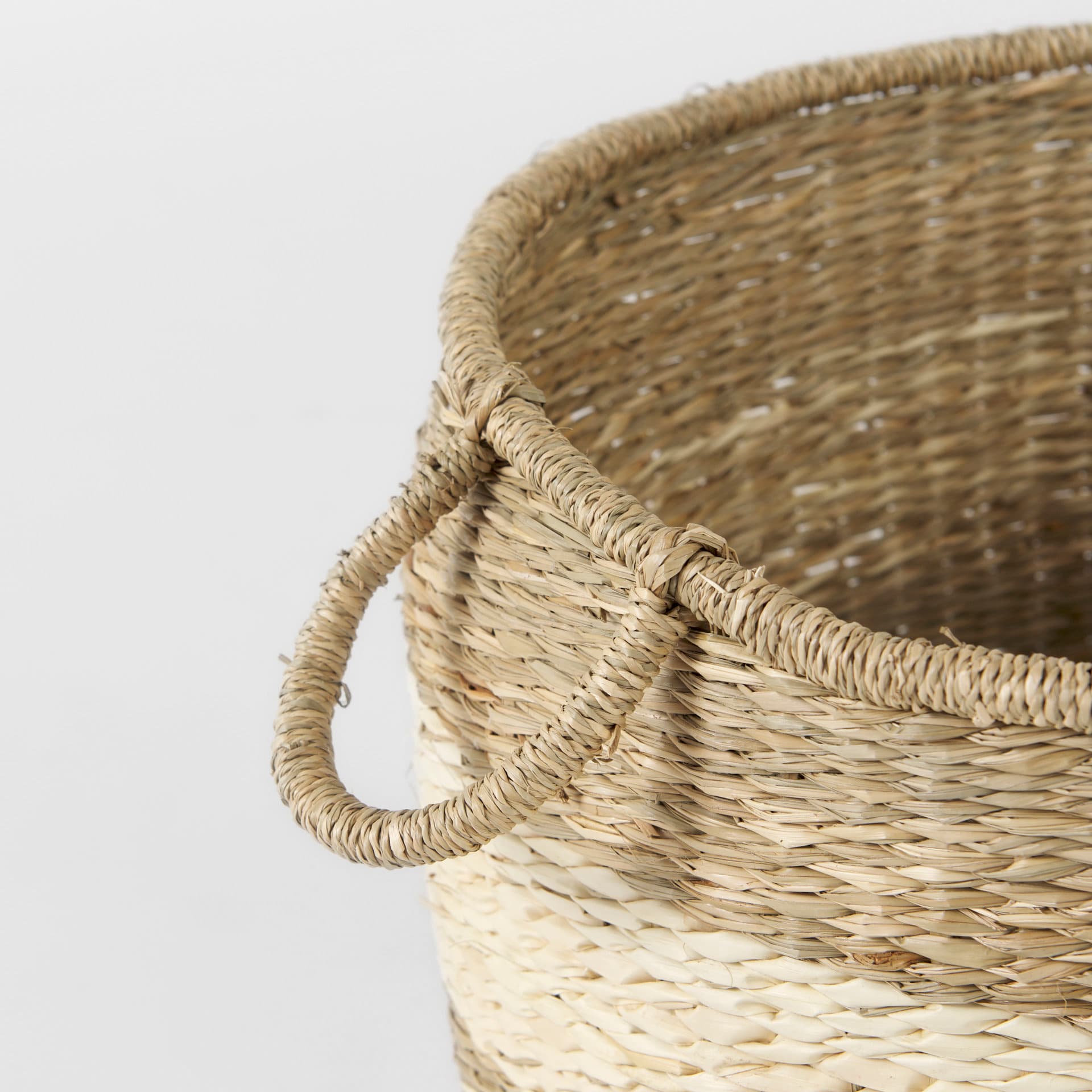 Bradley (Set of 2) Light Brown W/Striped Seagrass Basket W/ Handles — product photograph