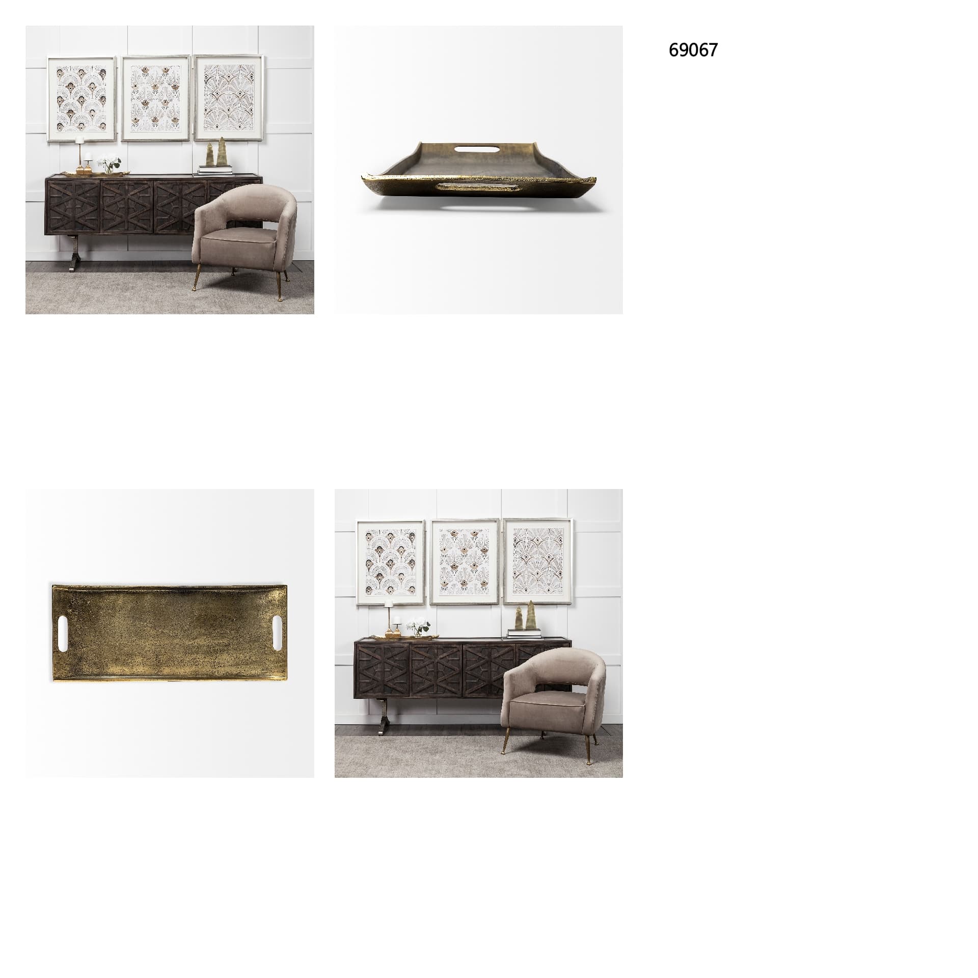 Drey 24L x 10W Gold Rectangular Tray — in a styled room