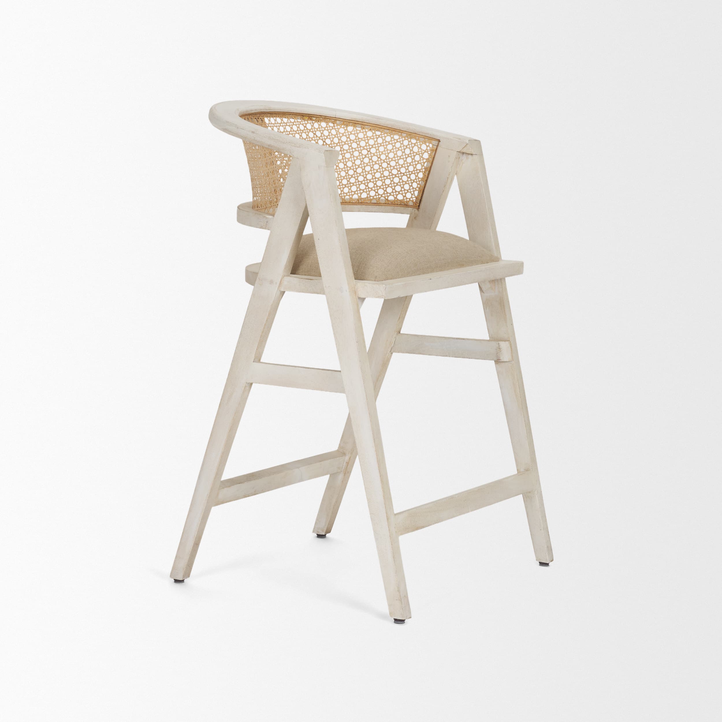 Tabitha Low Back 26.75in Seat Counter Stool | Beige Fabric w/ Wood — product photograph