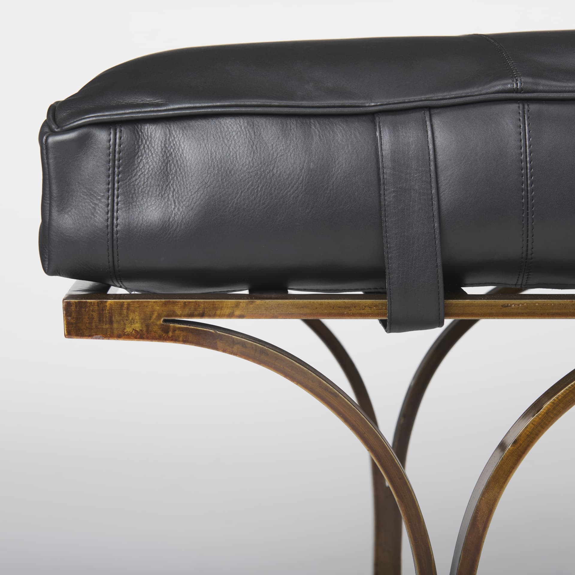 Jessie 55L x 16W Black Leather Seat W/Gold Metal Base Accent Bench — product photograph