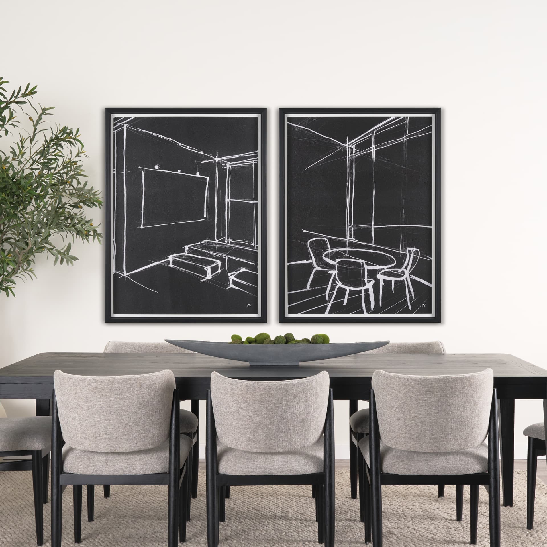 Interior Sketch V by Mercana Studio a Hand Embellished Framed Art Print — in a styled room