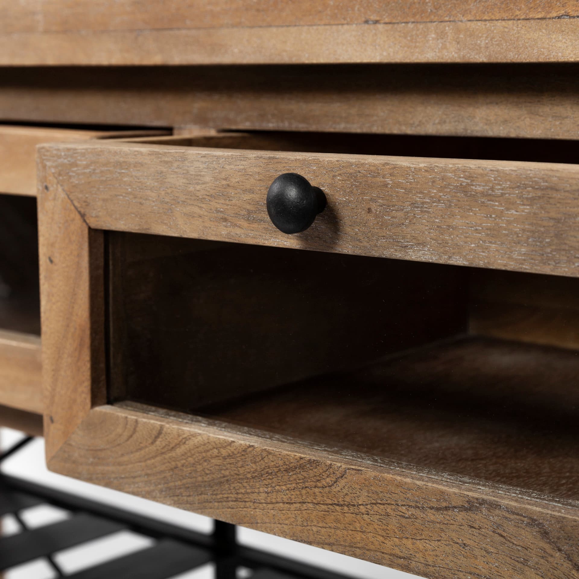 Stuart I Brown Solid Wood Top Two-Tier Black Metal Rolling Kitchen Island — product photograph