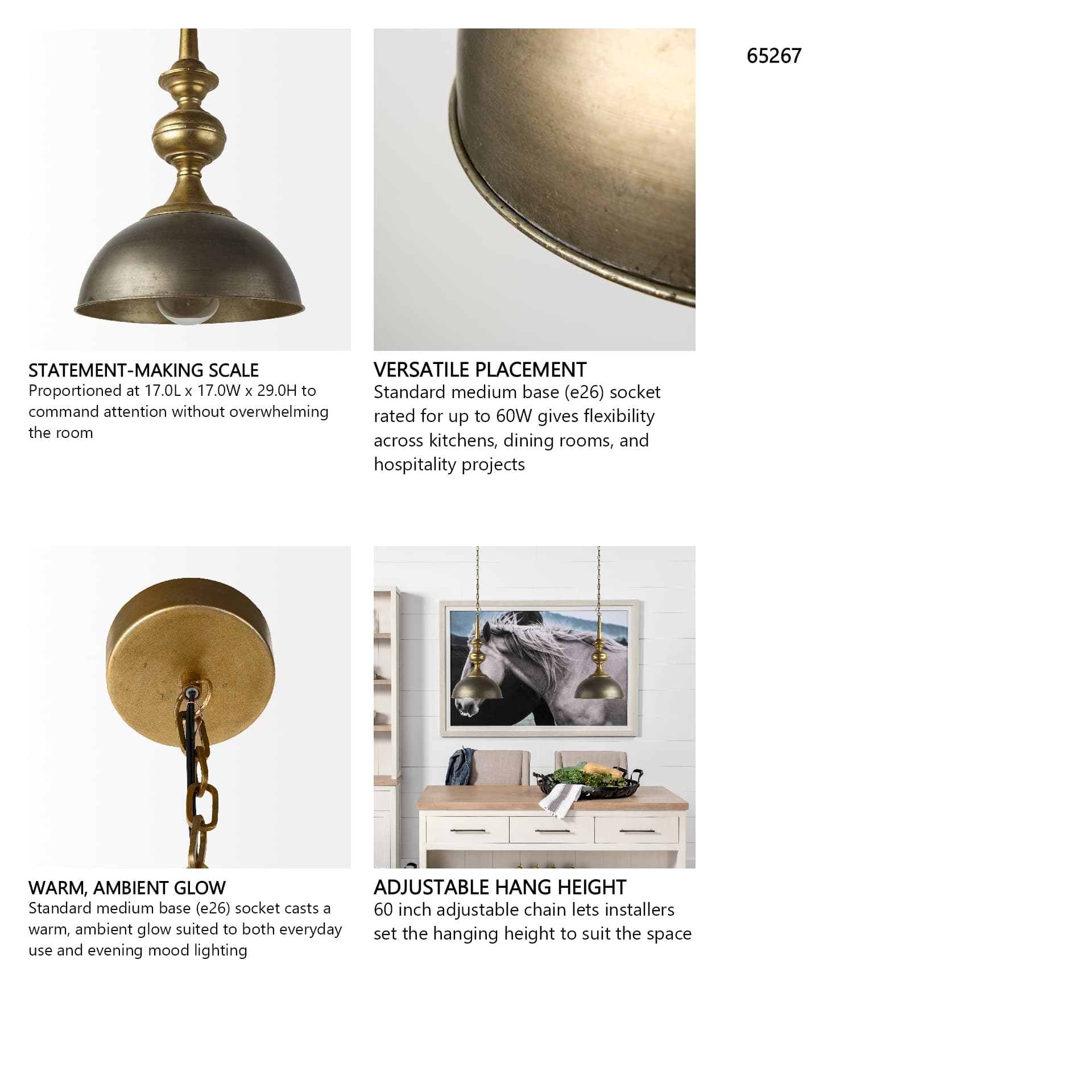 Capsa 17x29 Antique Gold and Silver Toned Metal Dome Pendant Light — in a styled room