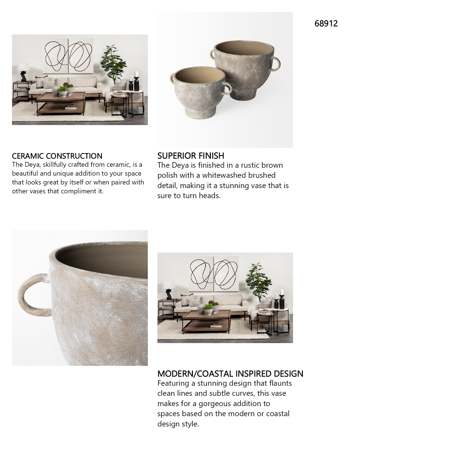 Deya Large Rustic Brown Ceramic Vase — in a styled room
