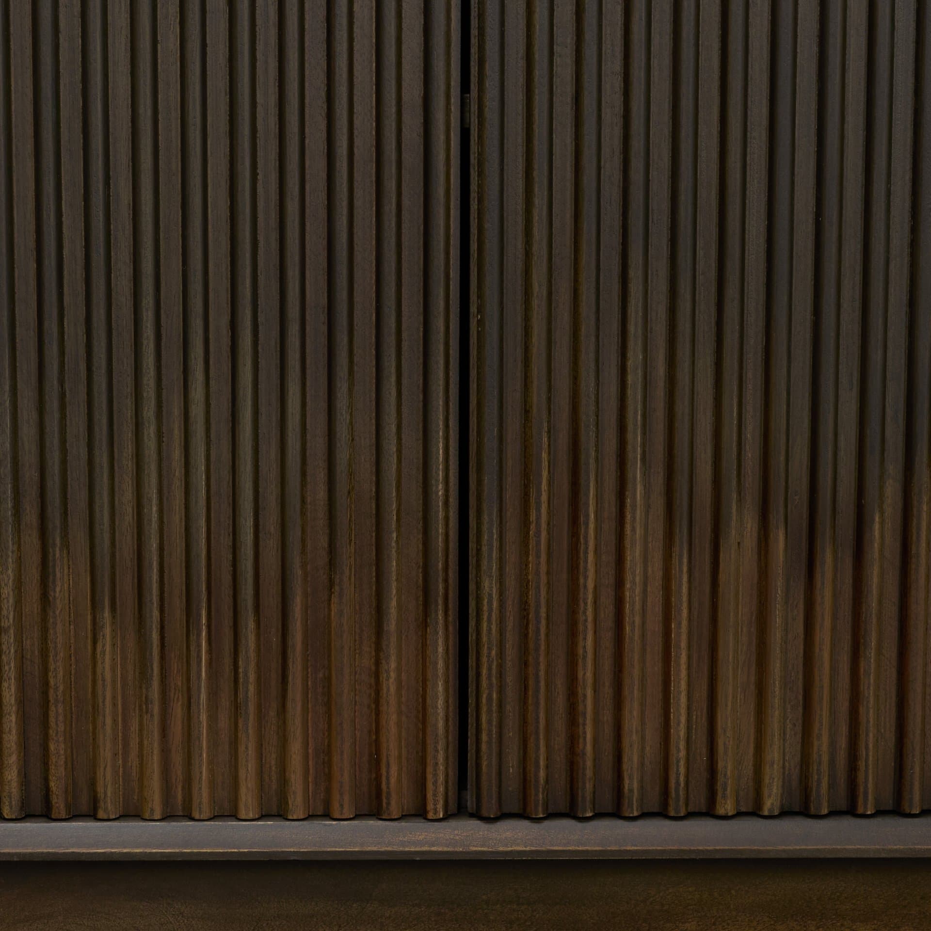 Cinder Distressed Dark Brown Wood Reeded 4-Door Closed Sideboard — product photograph