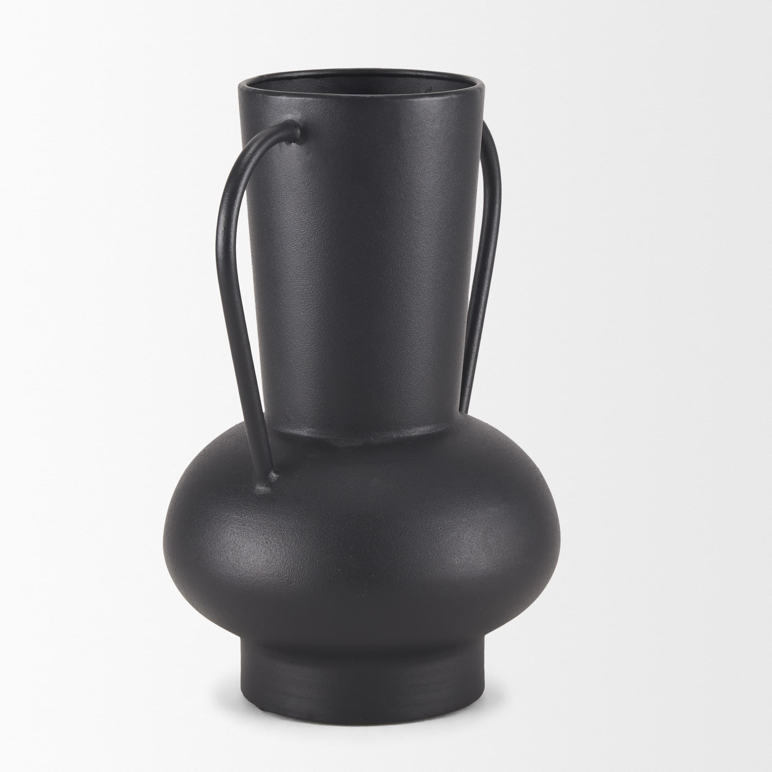 Tasya Large Matte Black w/ Handles Metal Vase — product photograph