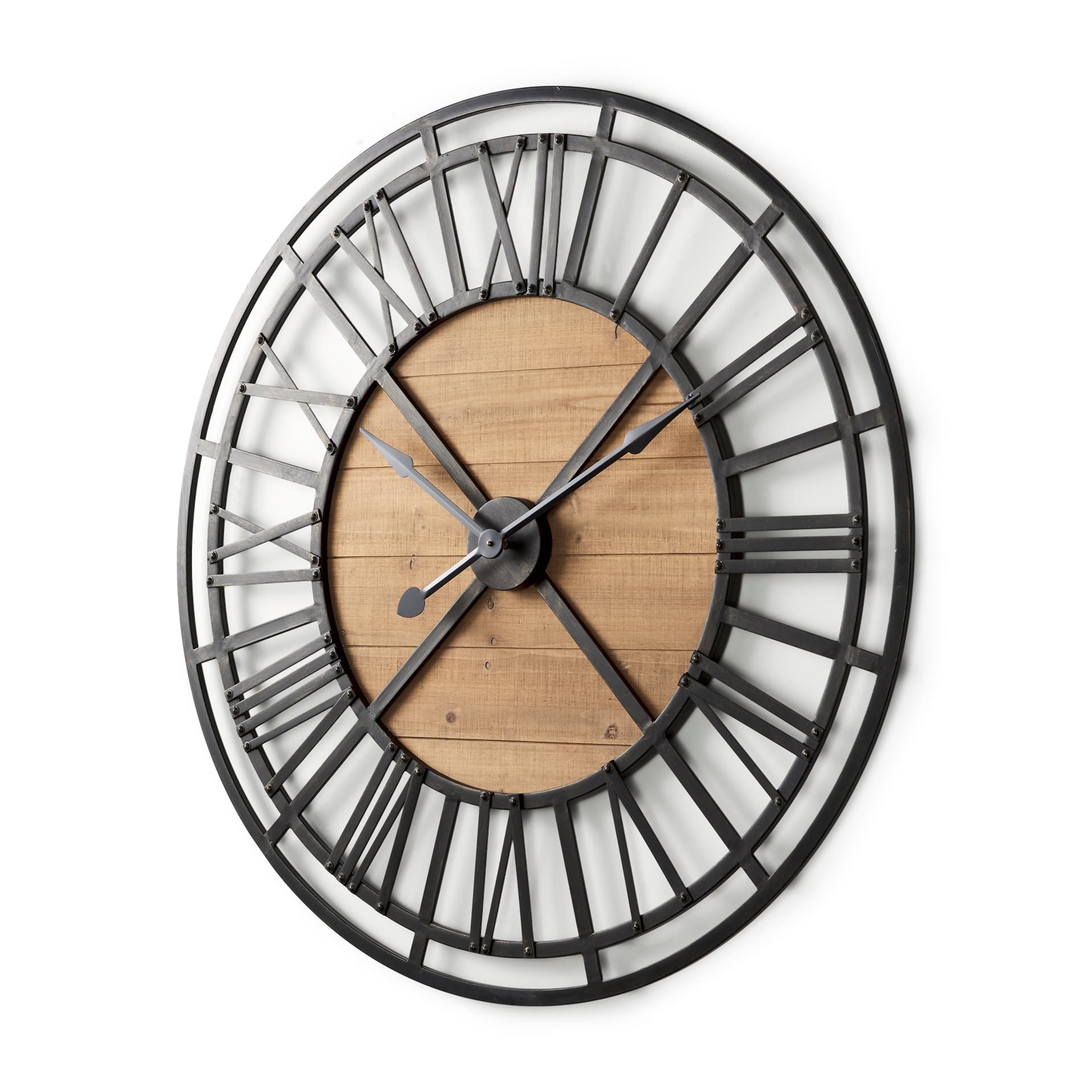 Lewiston 42.1L x 2.6W x 42.1H Black Iron W/Wood Round Wall Clock — product photograph