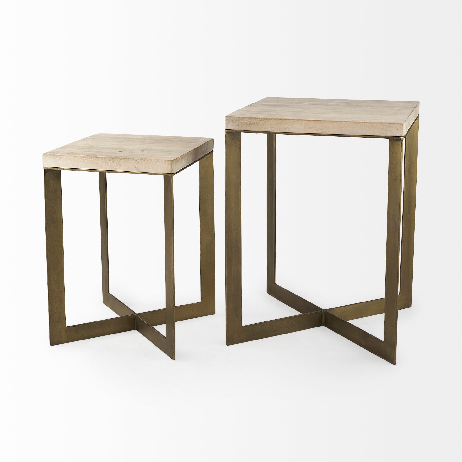 Faye (Set of 2) 19L x 19W x 26H Beige Finished Wood W/ Gold Metal Base Accent Tables — product photograph