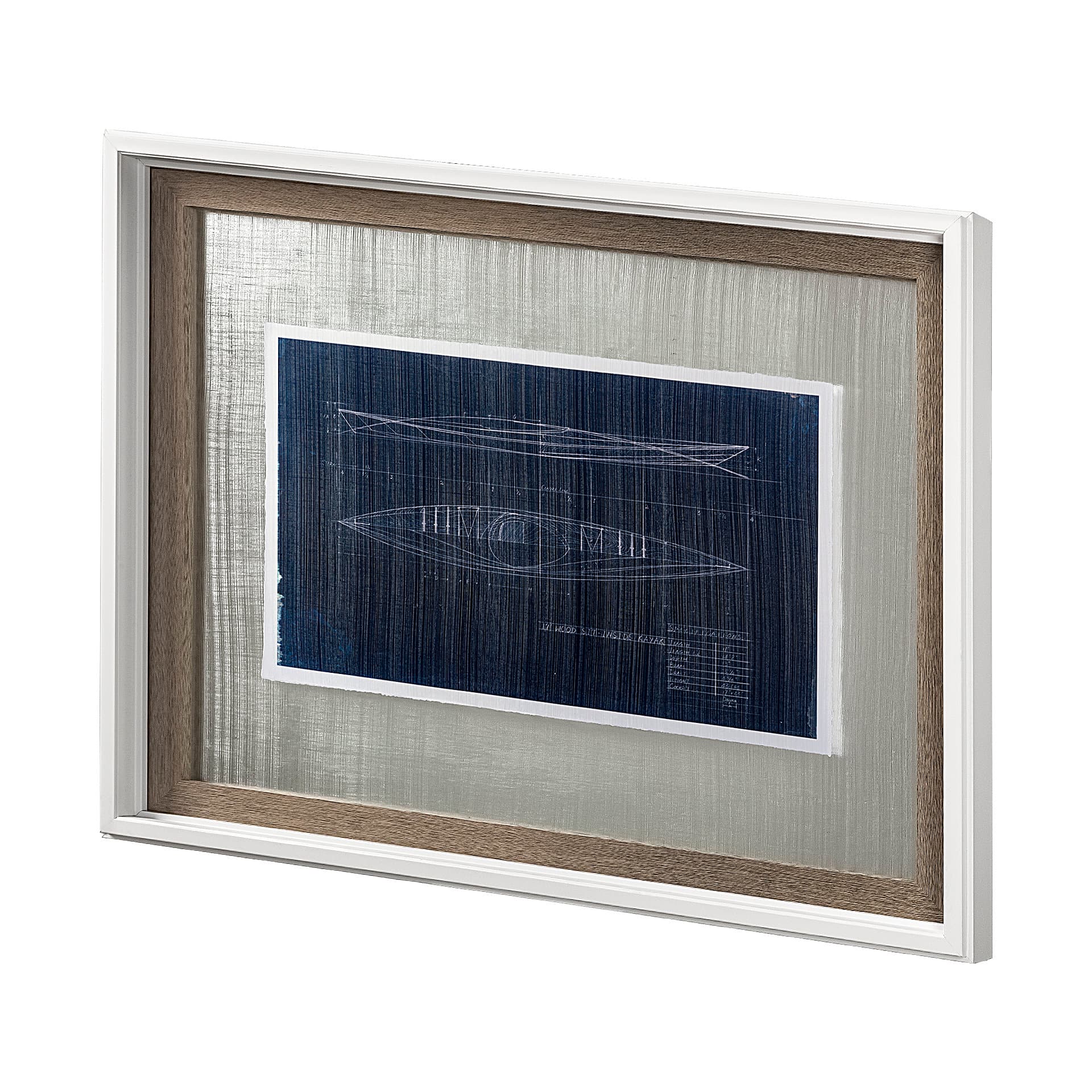 Kayak Blueprint by Dayna a Hand Embellished Textured Framed Art Print Matted under Glass — product photograph