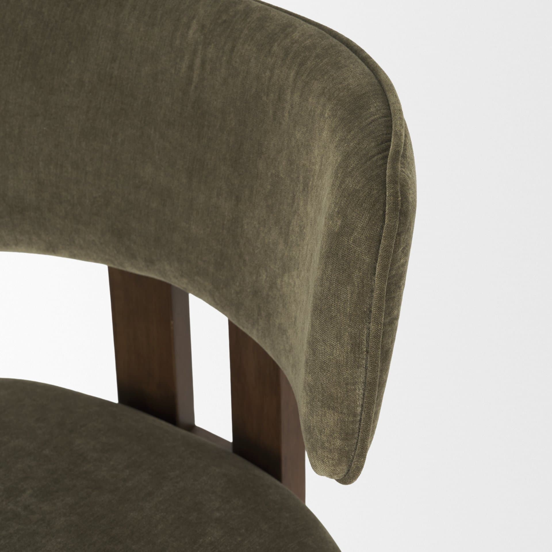Soho Open Back Dining Side Chair | Olive Fabric w/ Brown Wood — product photograph
