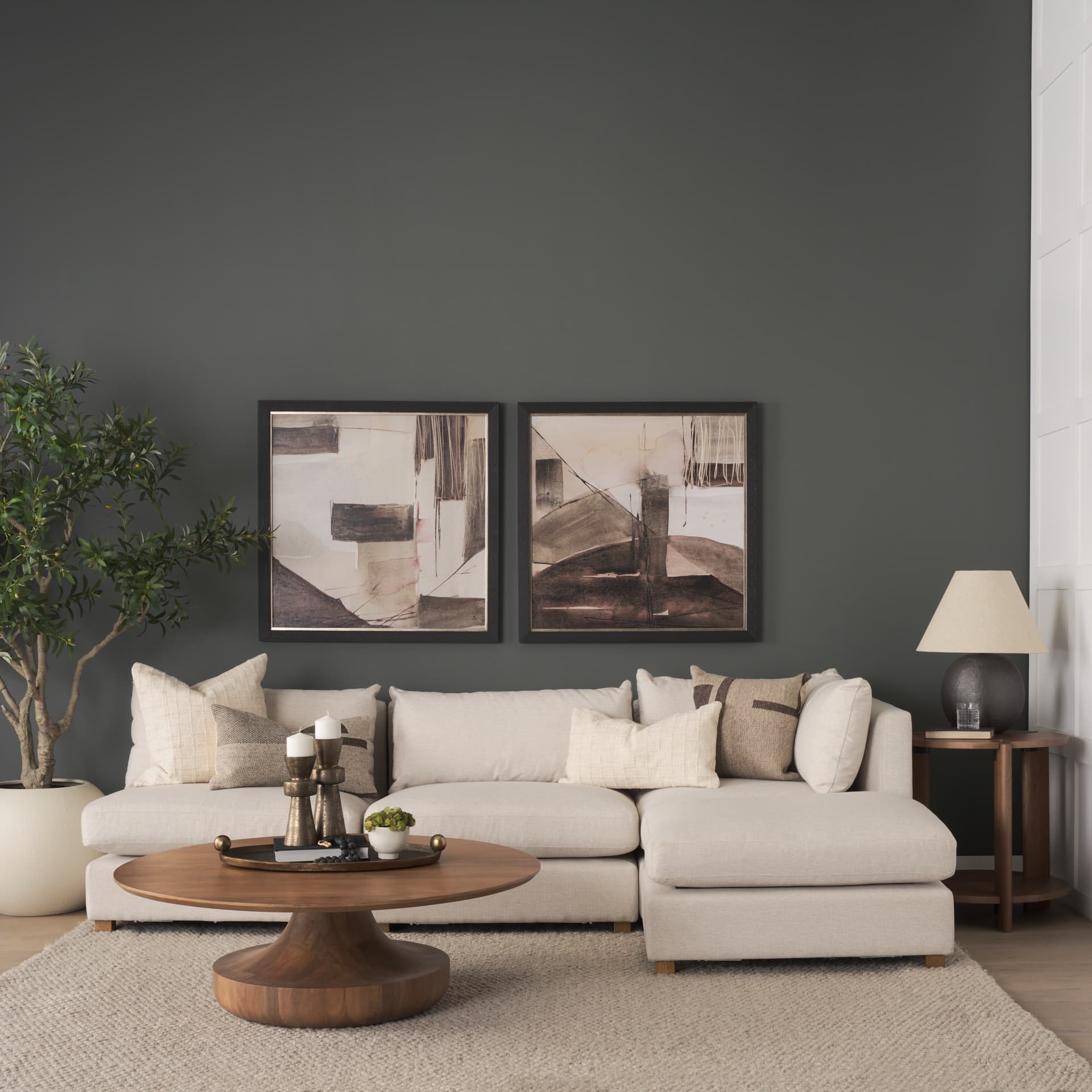 Arno Warm Mid-Brown Wood Sculptural Round Coffee Table — product photograph