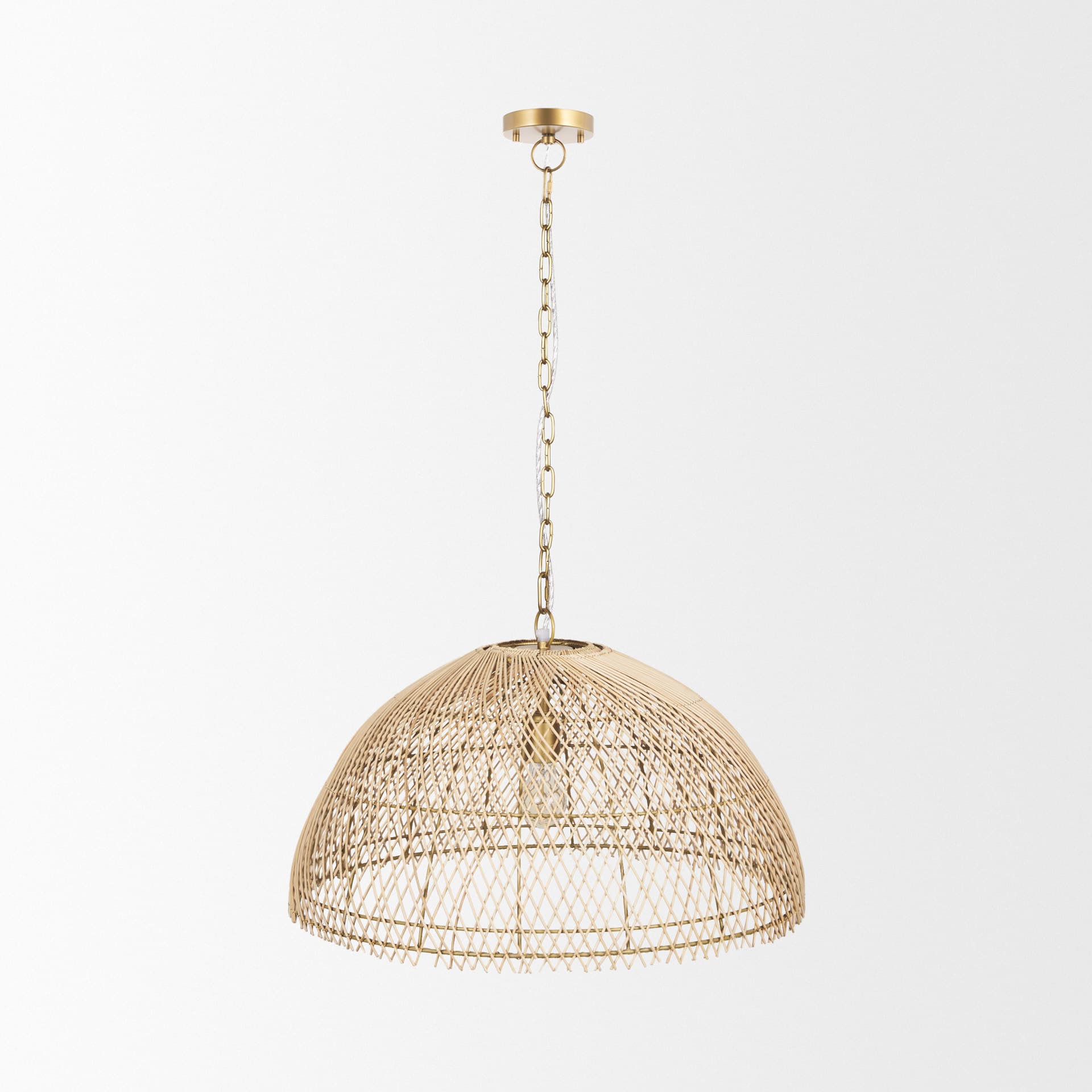 Thad 1-Light Natural Woven Rattan Dome Pendant — product photograph