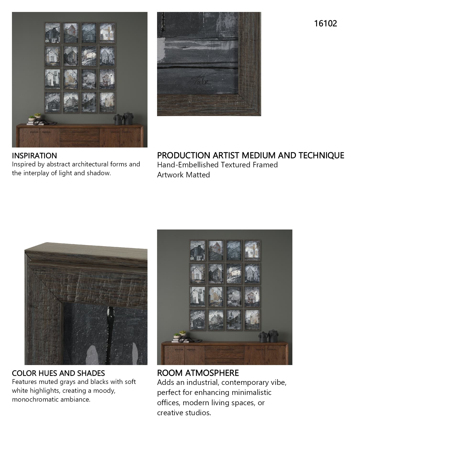 Community 4A by Mercana Studio Hand-Embellished Textured Framed Artwork Matted — in a styled room