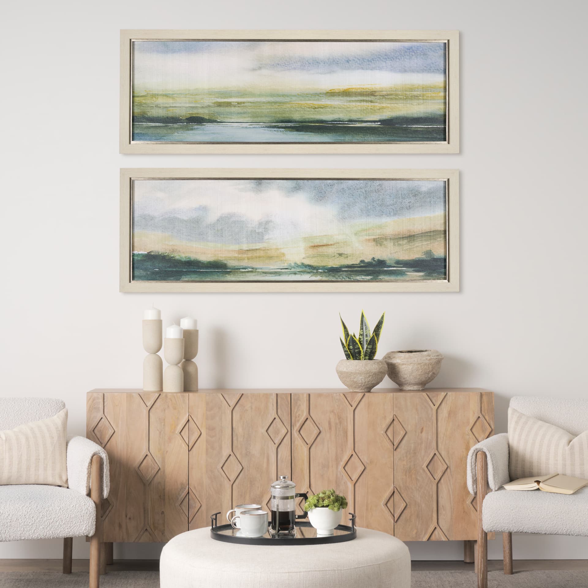 Spring Horizon I by Mercana Studio a Hand Embellished Textured Framed Art Print — in a styled room