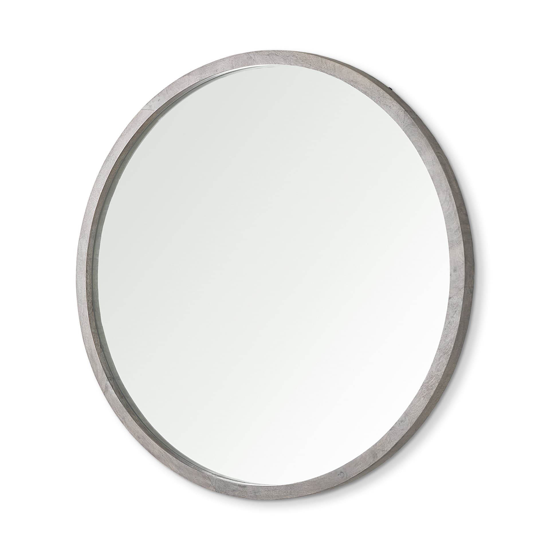 Gambit 46" Round Gray Wash Wood Frame Wall Mirror — product photograph