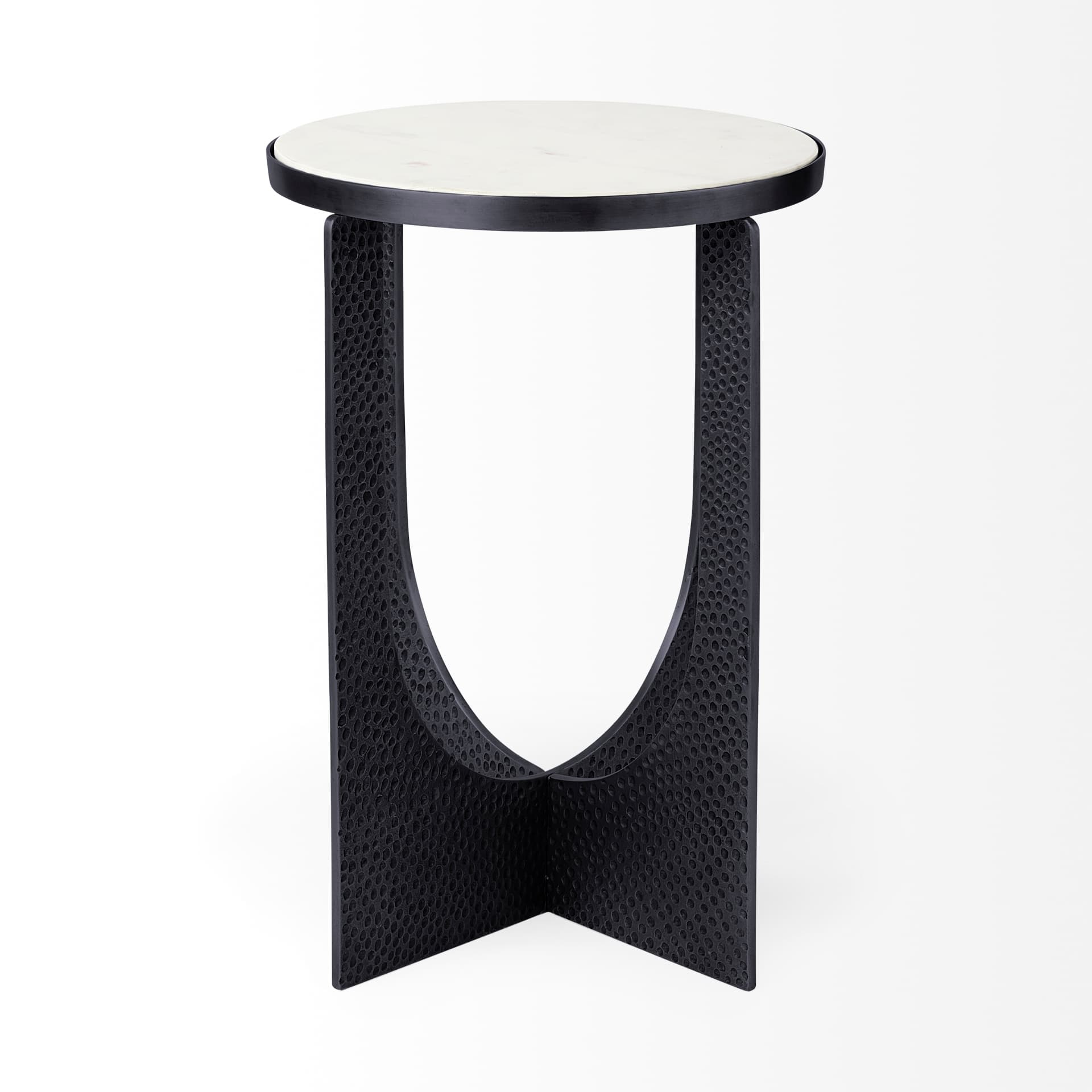 Patrick 23"H White Marble Top w/ Matte Black Metal Accent Table — product photograph