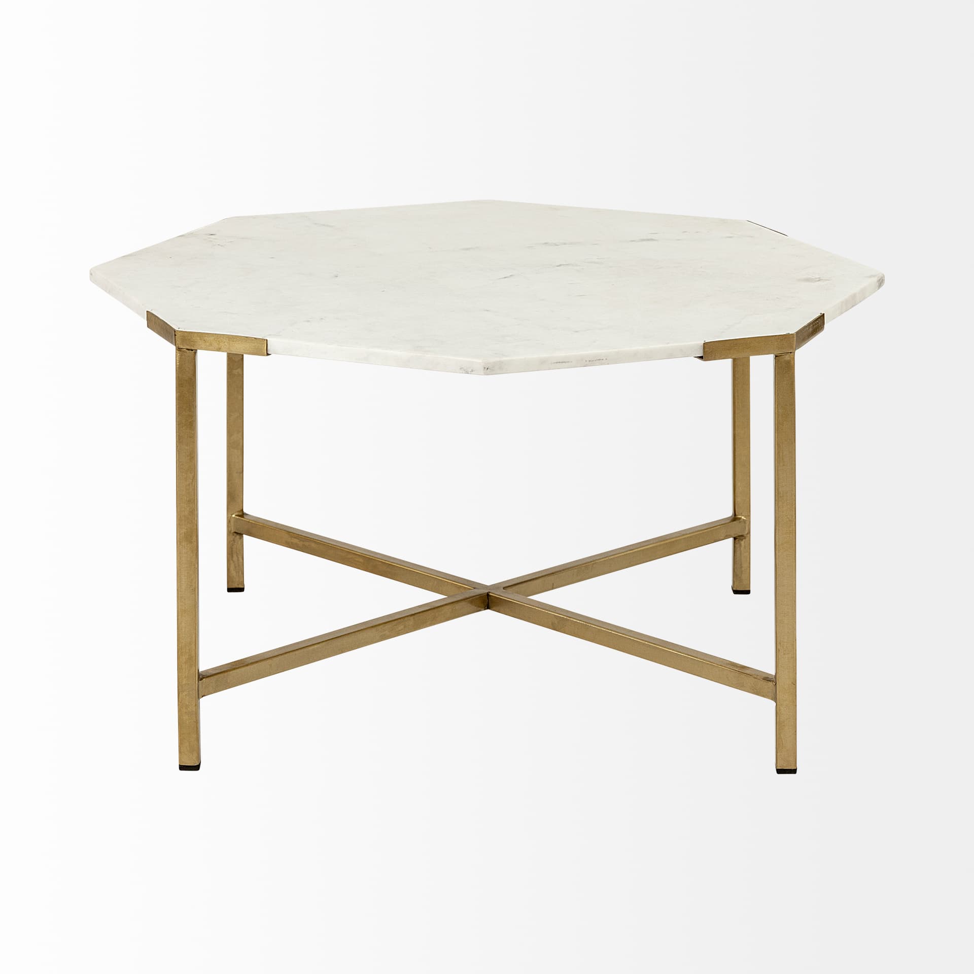 Vincent 33" Octagonal White Marble Tabletop w/ Gold Metal Base Coffee Table — product photograph