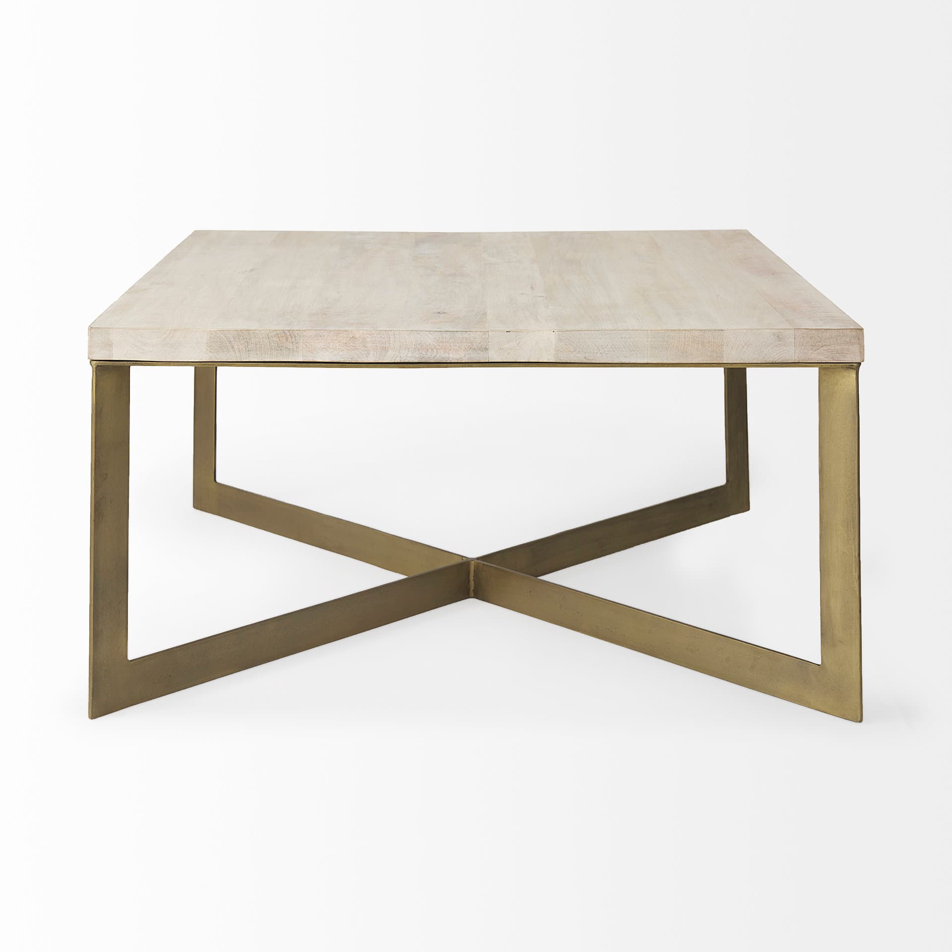 Faye 34L x 34W x 17H Beige Finished Wood W/Gold Metal Base Square Coffee Table — product photograph