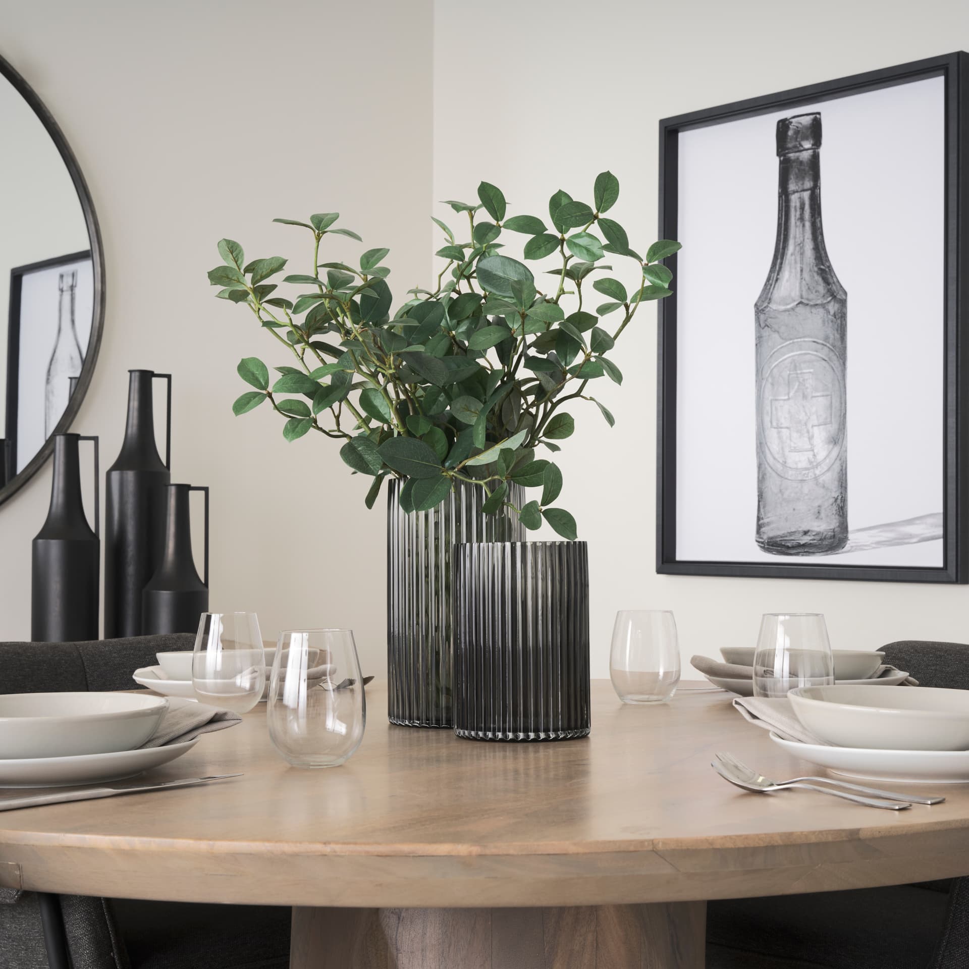 Dawn 8" Ribbed Smoke Gray Glass Vase — product photograph