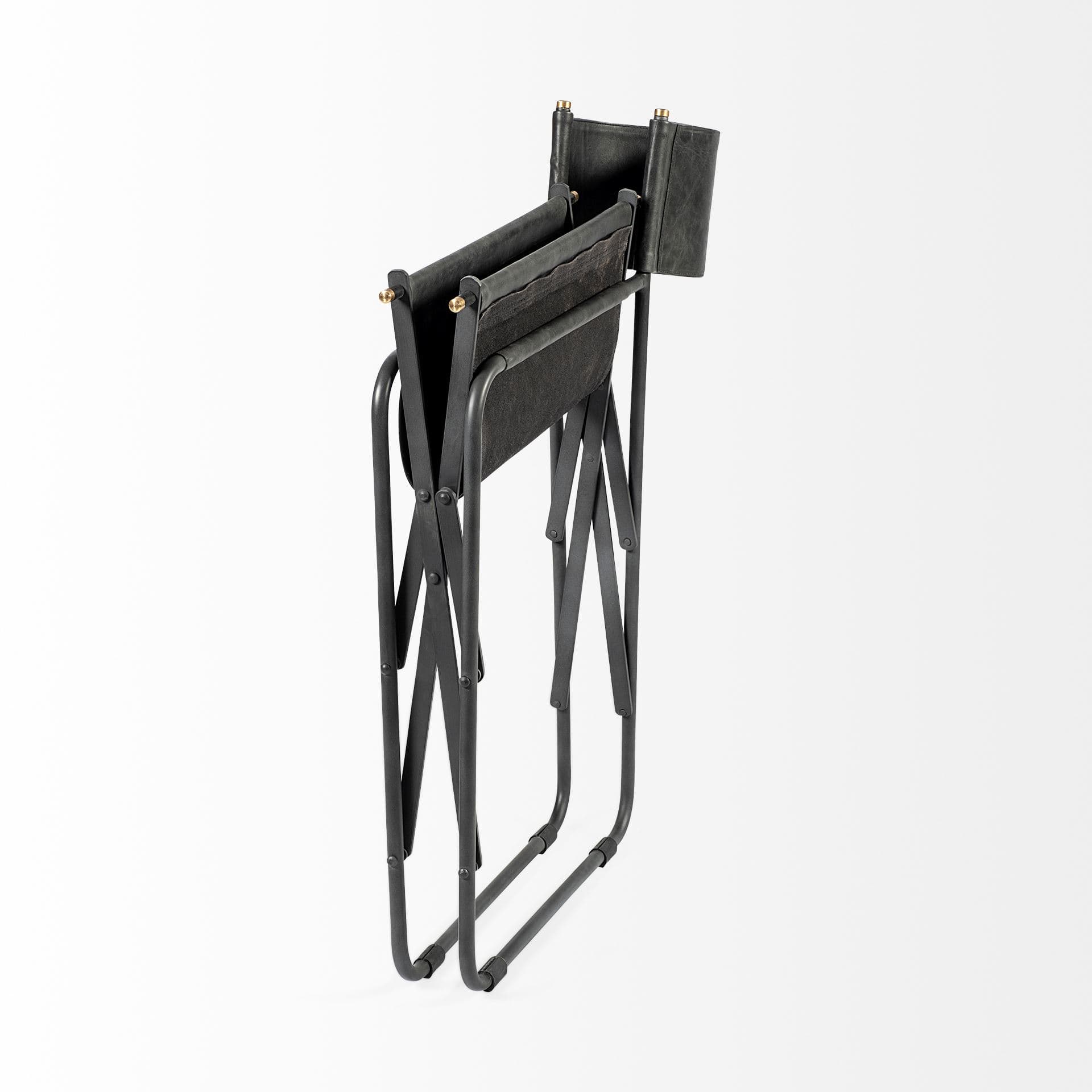 Direttore Curved Back Dining Side Chair | Black Leather w/ Black Iron — product photograph