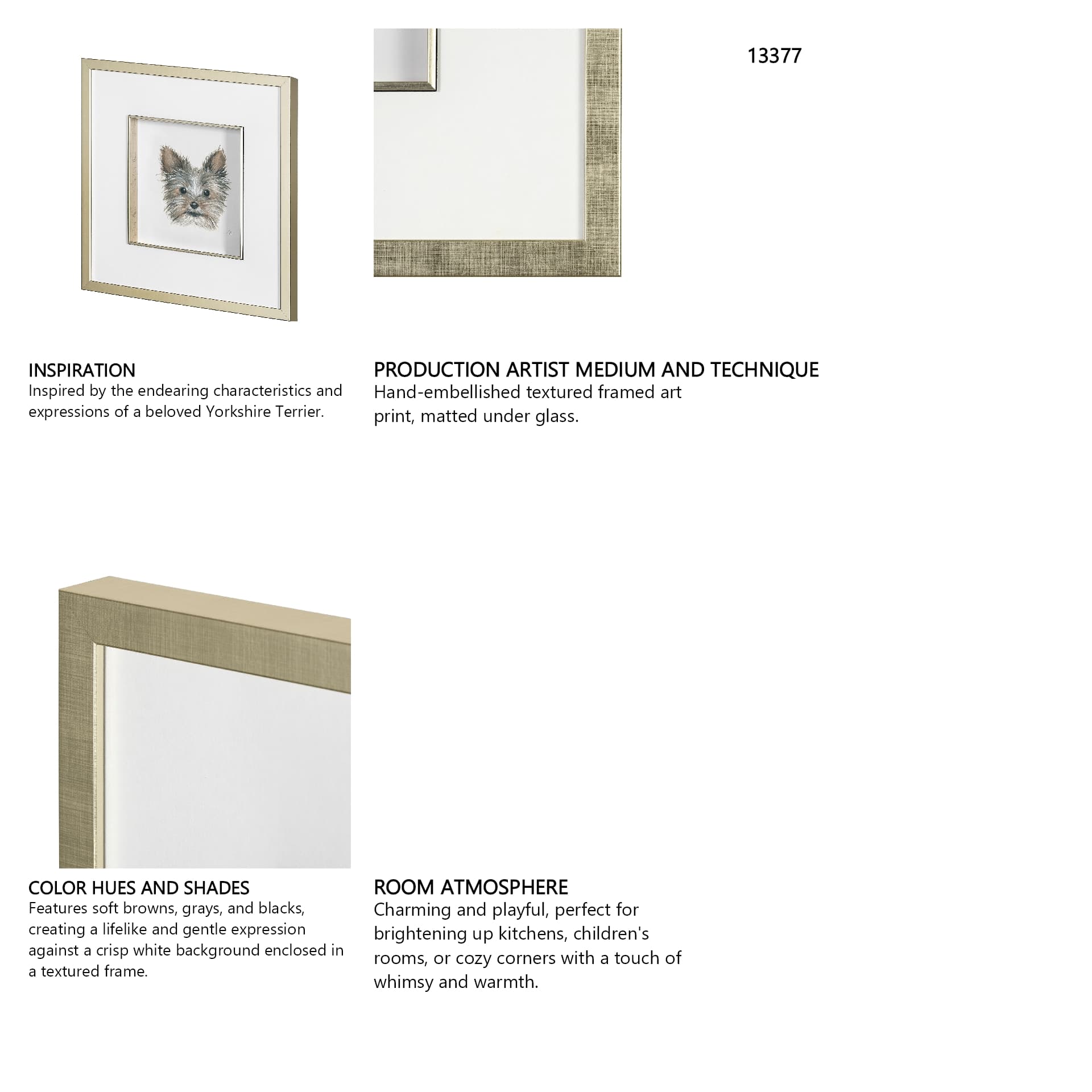 Eddie (Yorkie 1) by Mercana Studio a Hand Embellished Textured Framed Art Print Matted under Glass — in a styled room