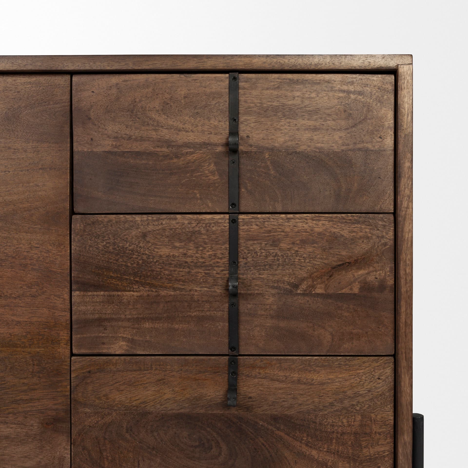 Glenn VI 71.5x18 Dark Brown Wood Frame w/ Black Iron Accent, 6 Drawer, 2 Door Cabinet Sideboard — product photograph