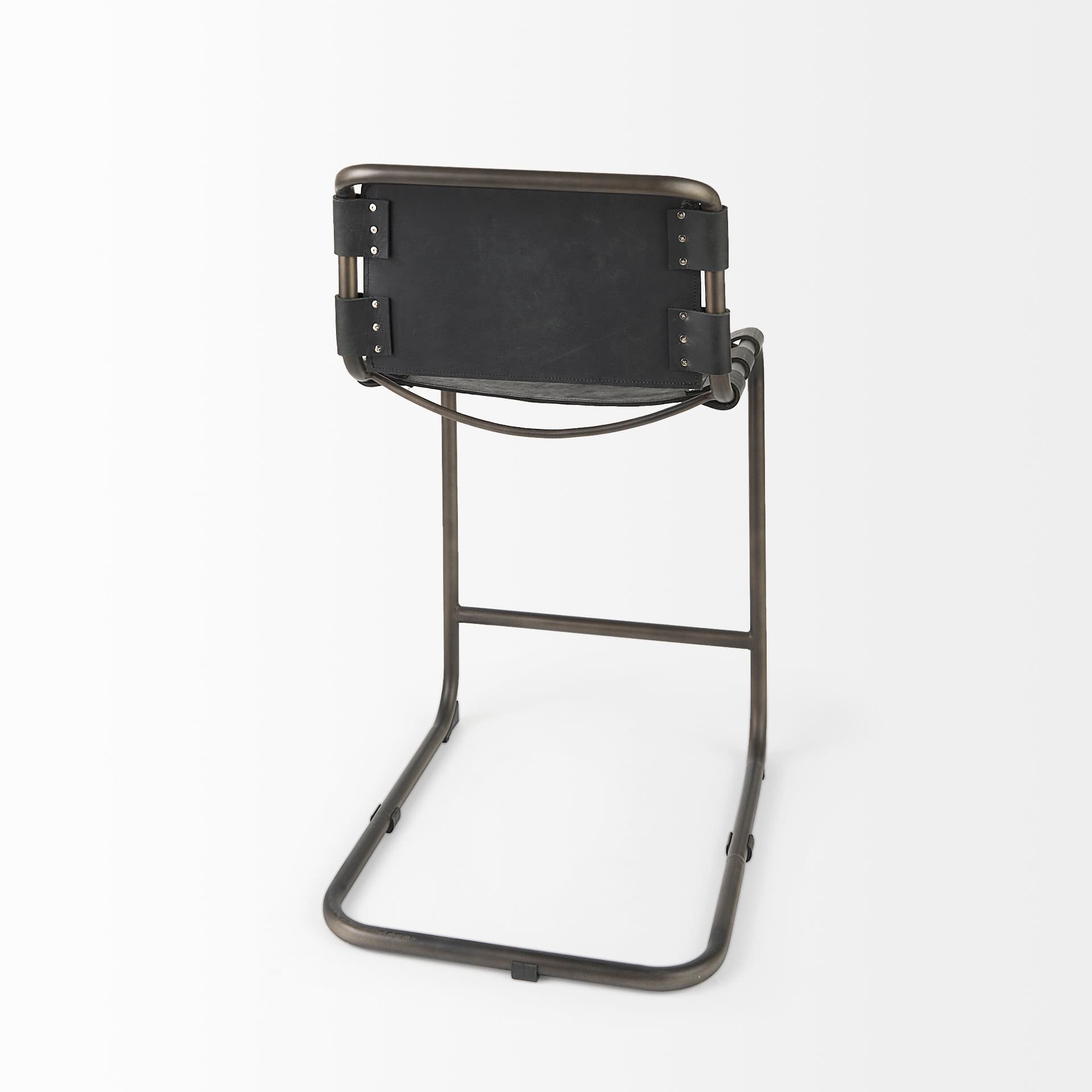 Berbick Backless 38in Seat Counter Stool | Black Leather w/ Gray Metal — product photograph