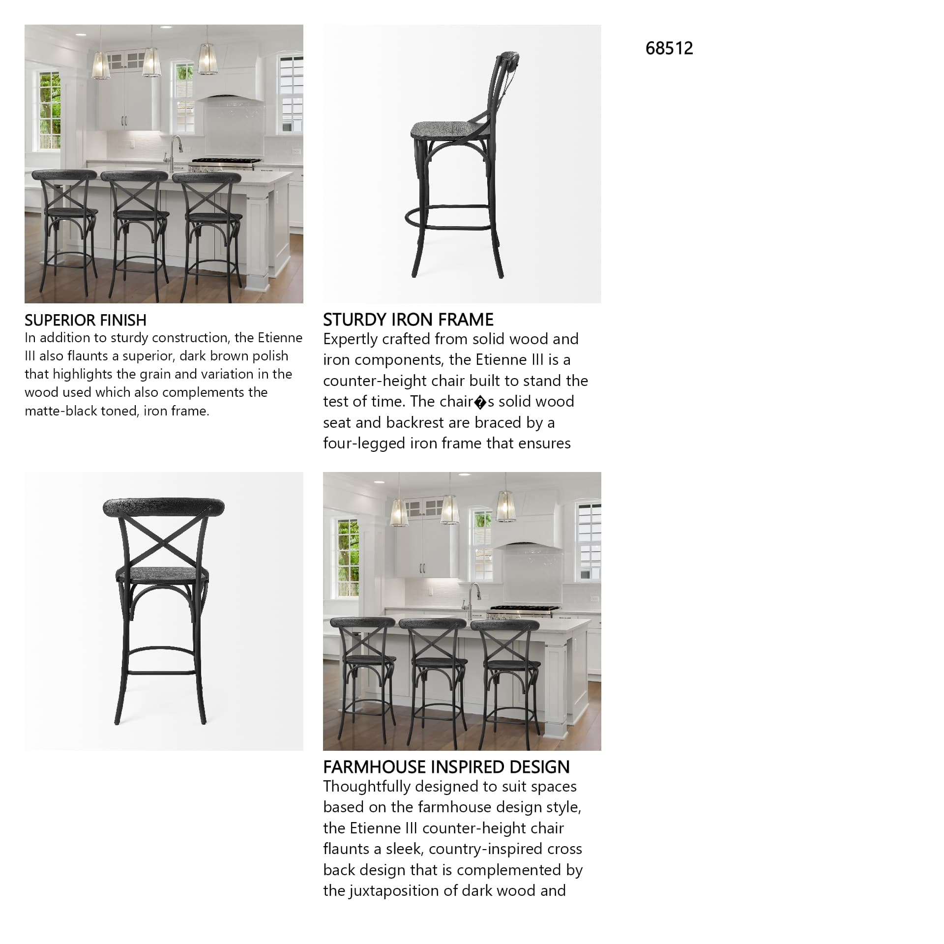 Etienne Low Back 26.25in Seat Counter Stool | Black Wood w/ Metal — product photograph