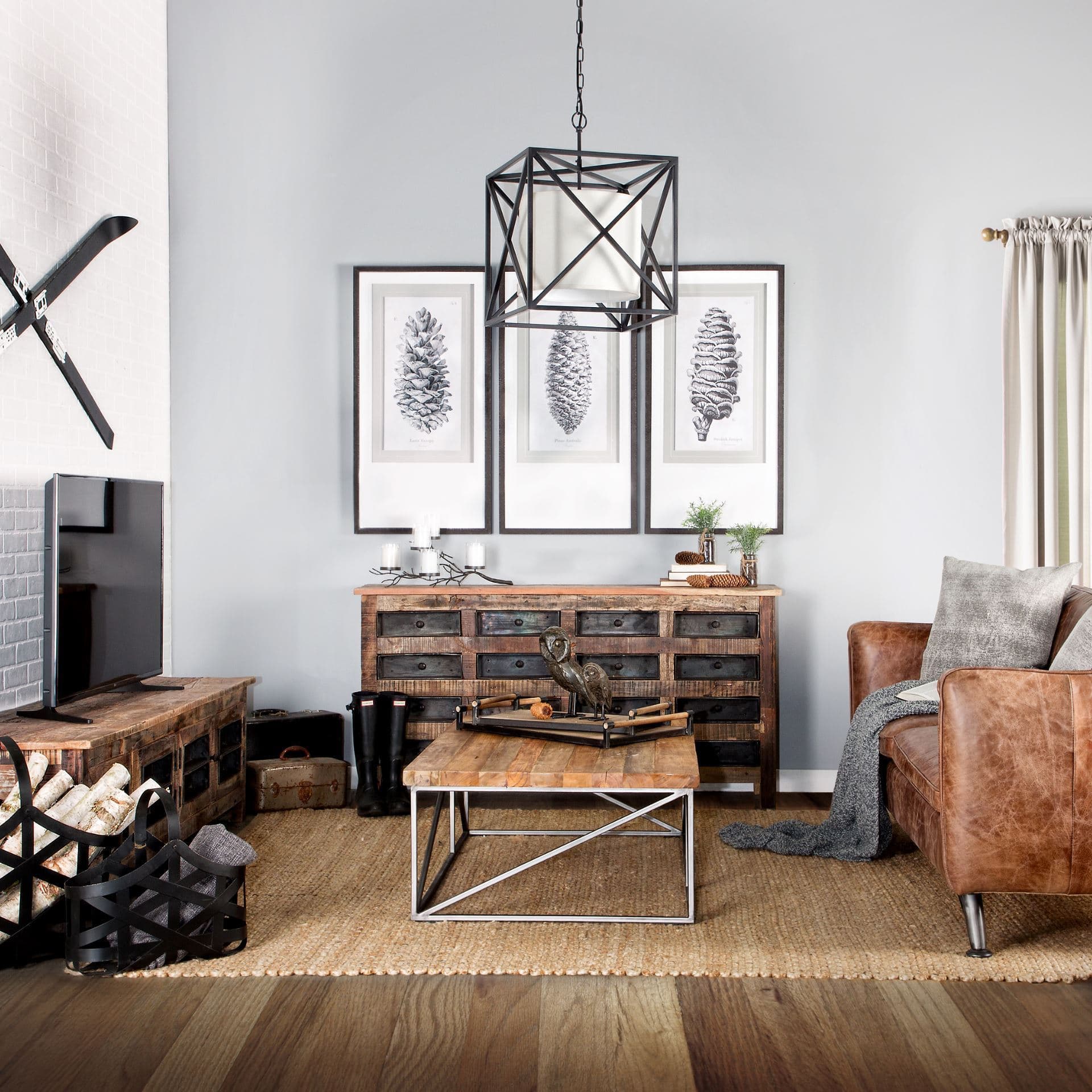 Wilton II Reclaimed Wood and Metal Media Console — in a styled room