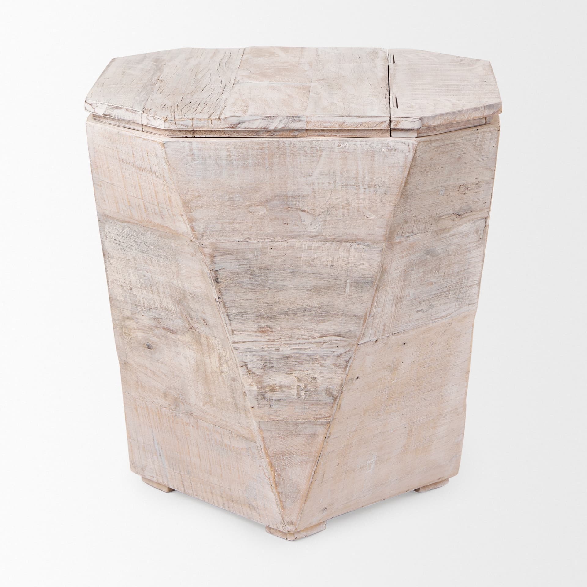 Esagono Octagonal Reclaimed Wood End/Side Table w/ Storage — product photograph
