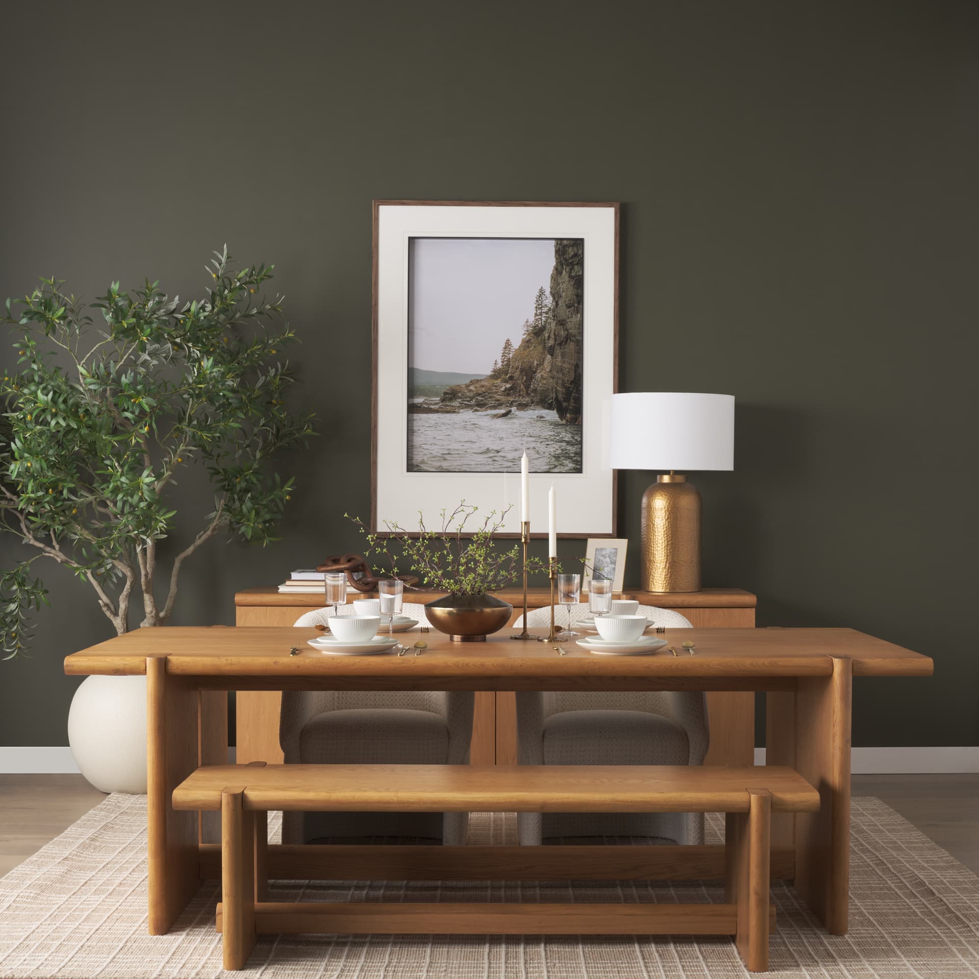 Rowan 94"L x 44"W Rectangular Dining Table | Modern | Light Brown Oak Wood | Seats 8 — product photograph