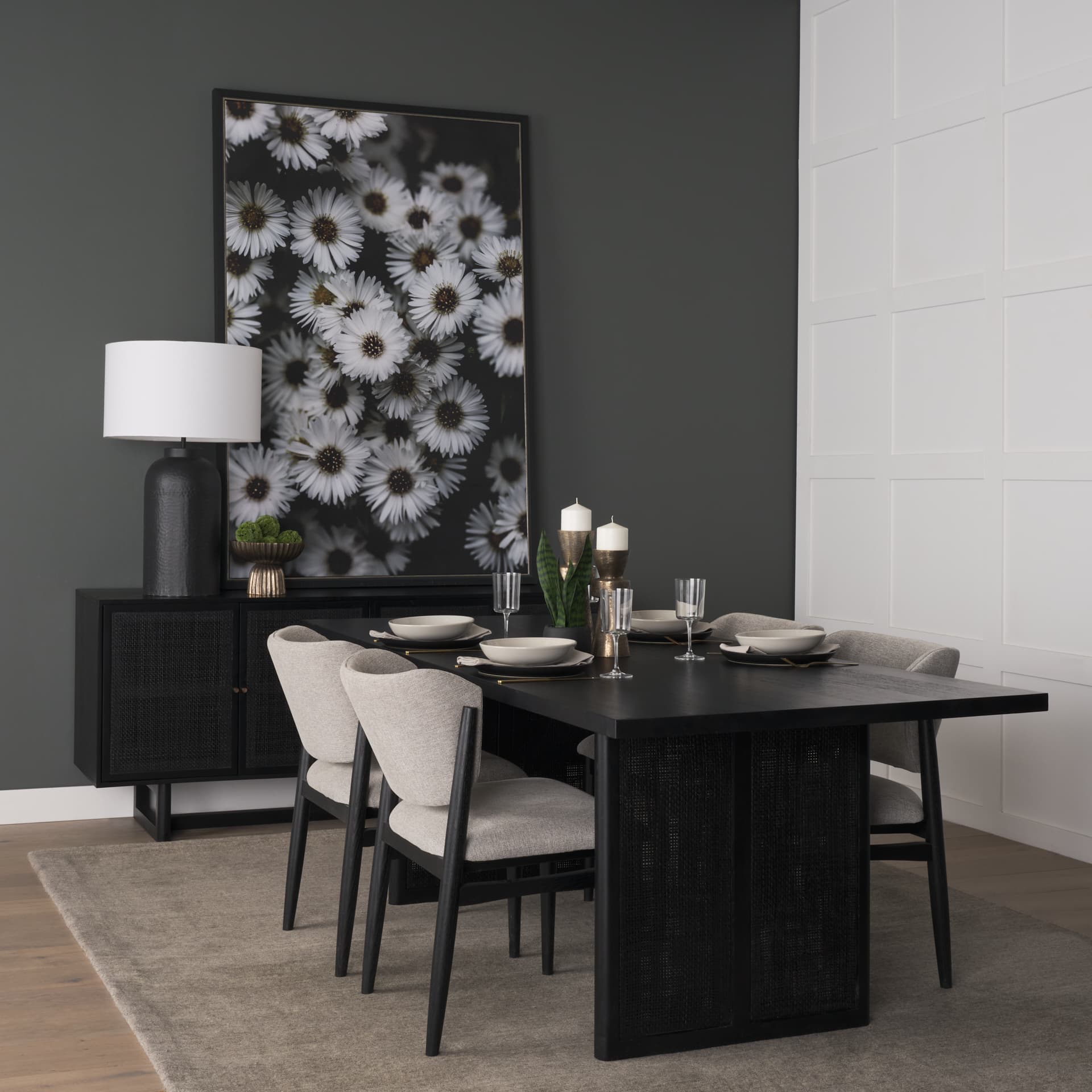 Grier 72" Black Wood W/ Black Cane Sideboard — product photograph