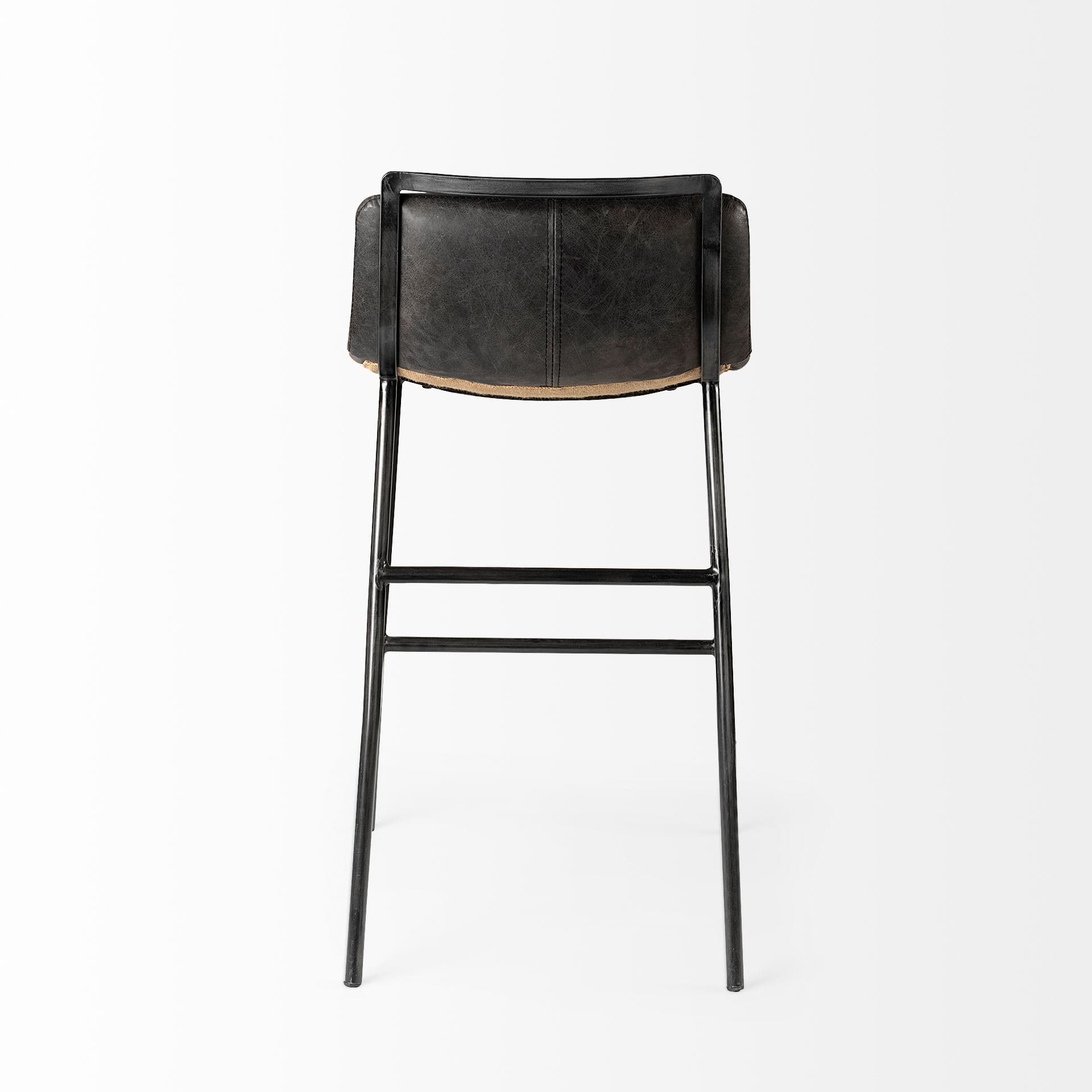 Kavalan Low Back 33.5in Seat Counter Stool | Ebony Leather w/ Metal — product photograph