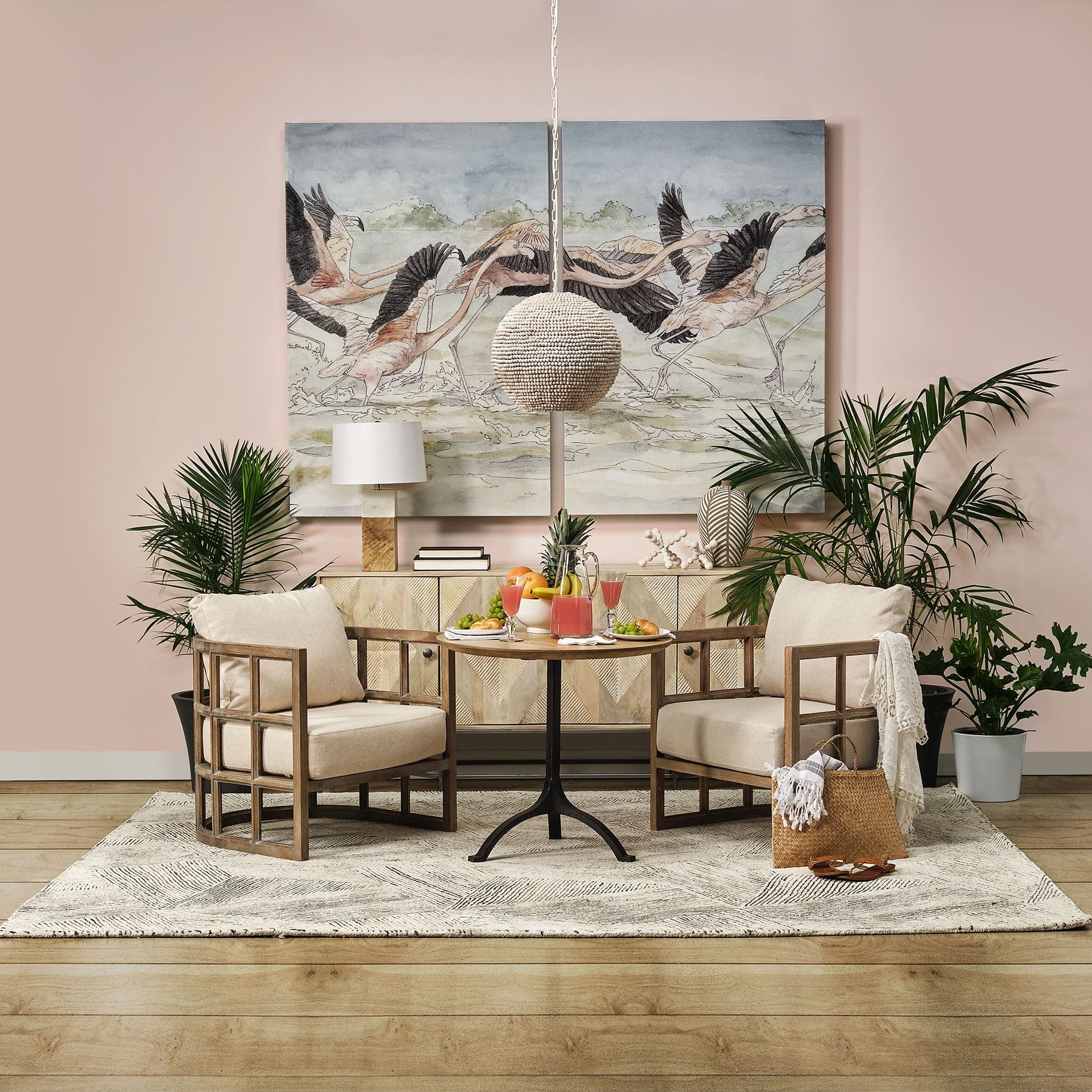 Flamingo II by Mercana Studio a Hand Embellished Textured Canvas — in a styled room
