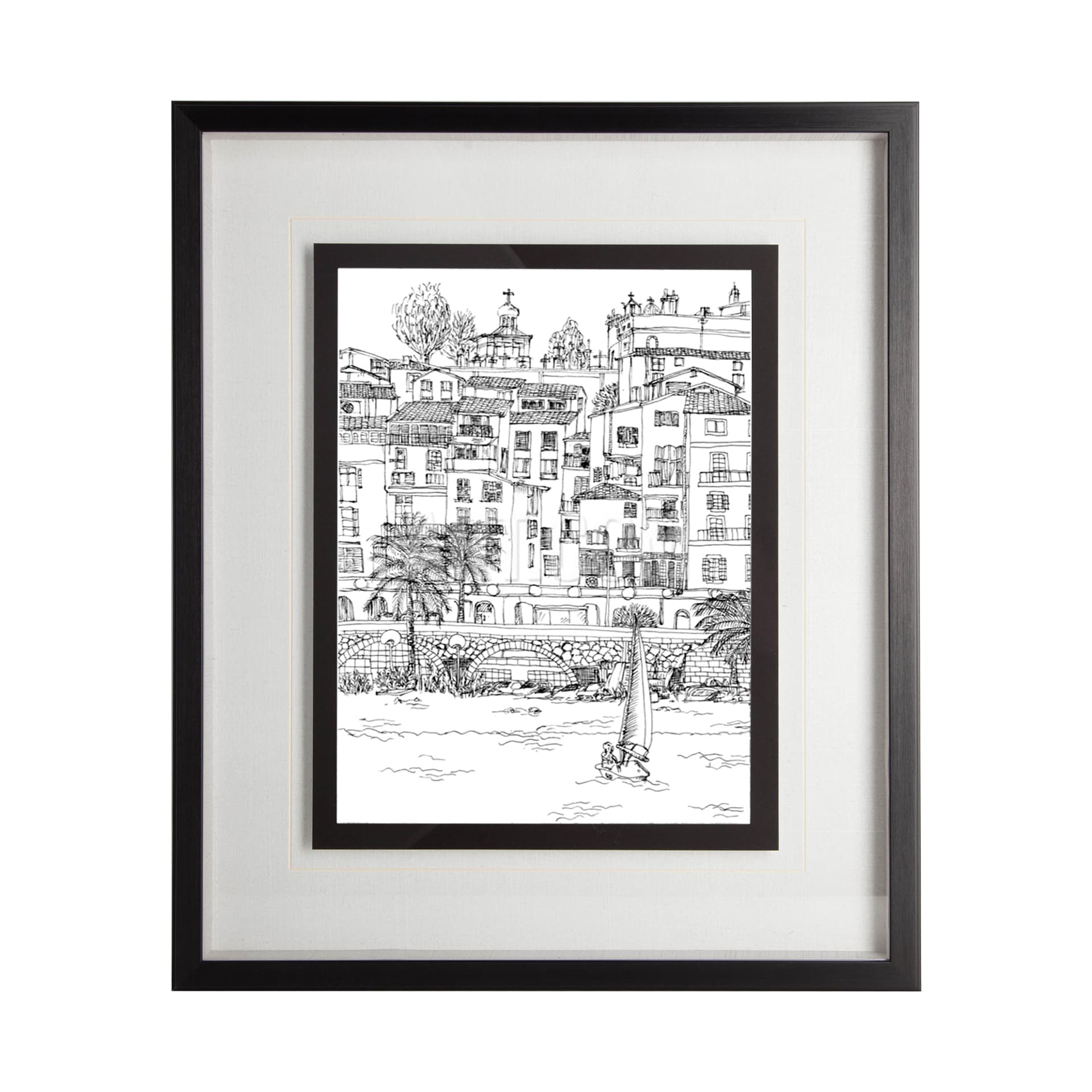 B&W City Scene V by Melissa Wang a Hand Embellished Textured Framed Art Print Matted under Glass — product photograph