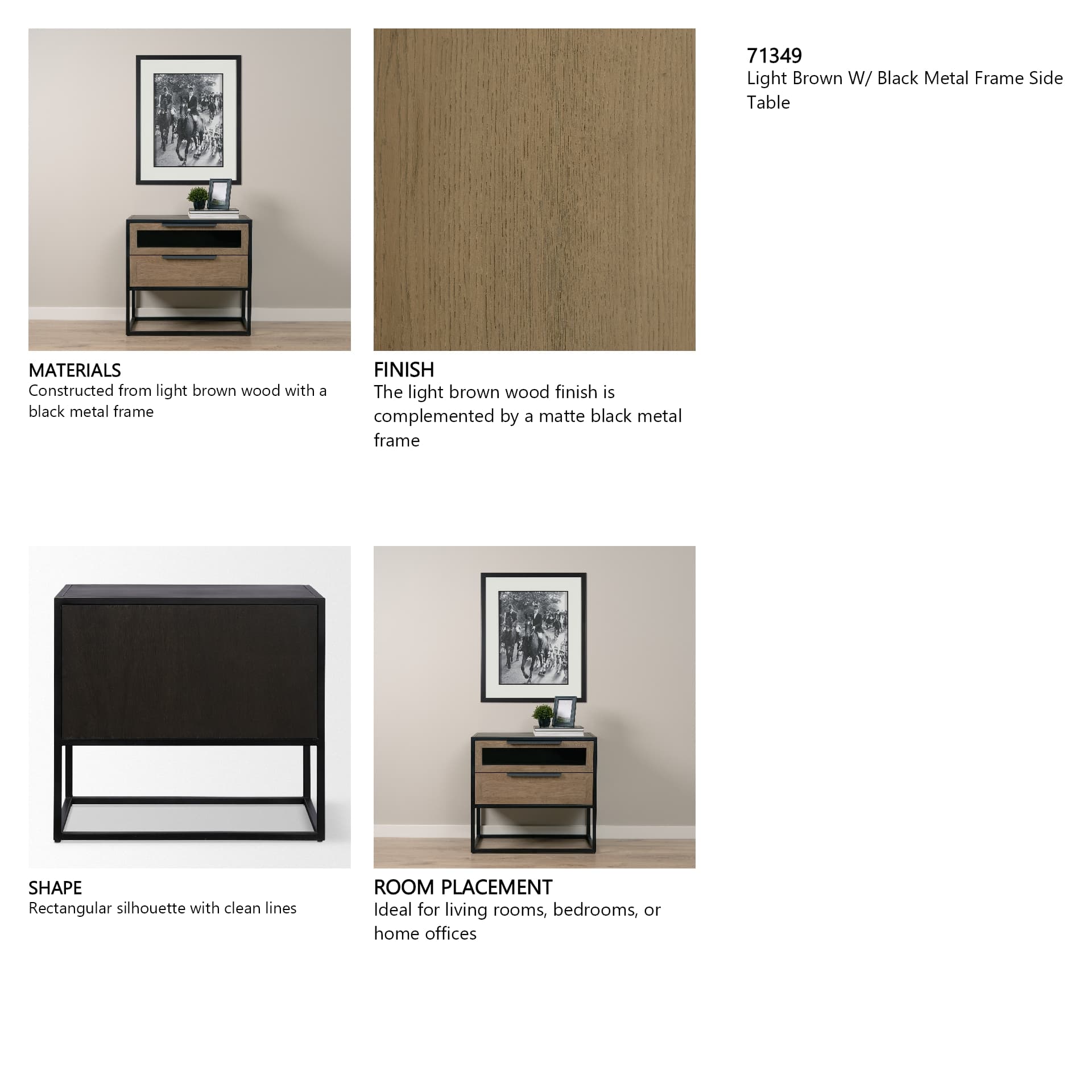 Sloan Light Brown W/ Black Metal Frame Side Table — in a styled room