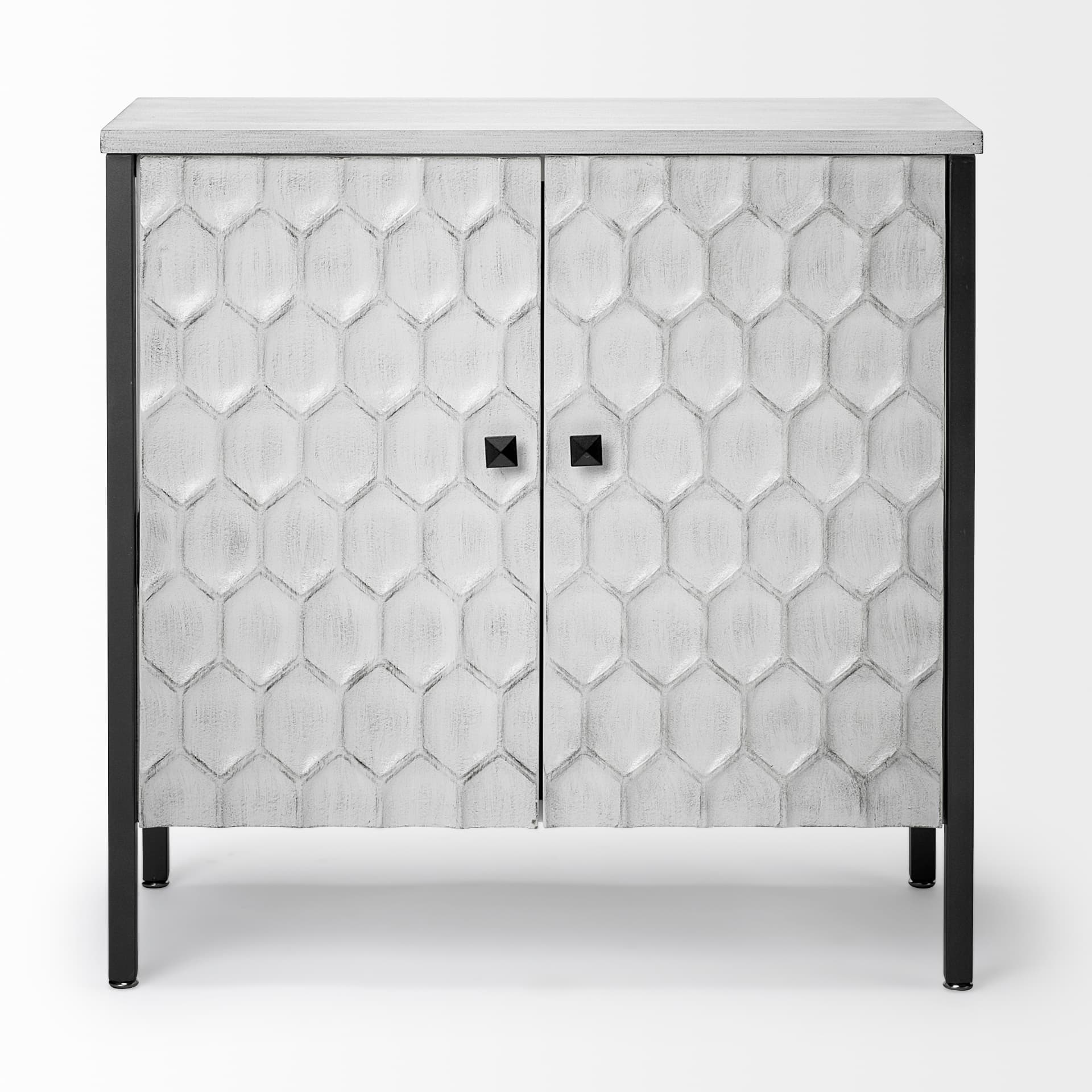 Savannah White Fir Veneer w/ Gray Metal 2-Door Accent Cabinet — product photograph
