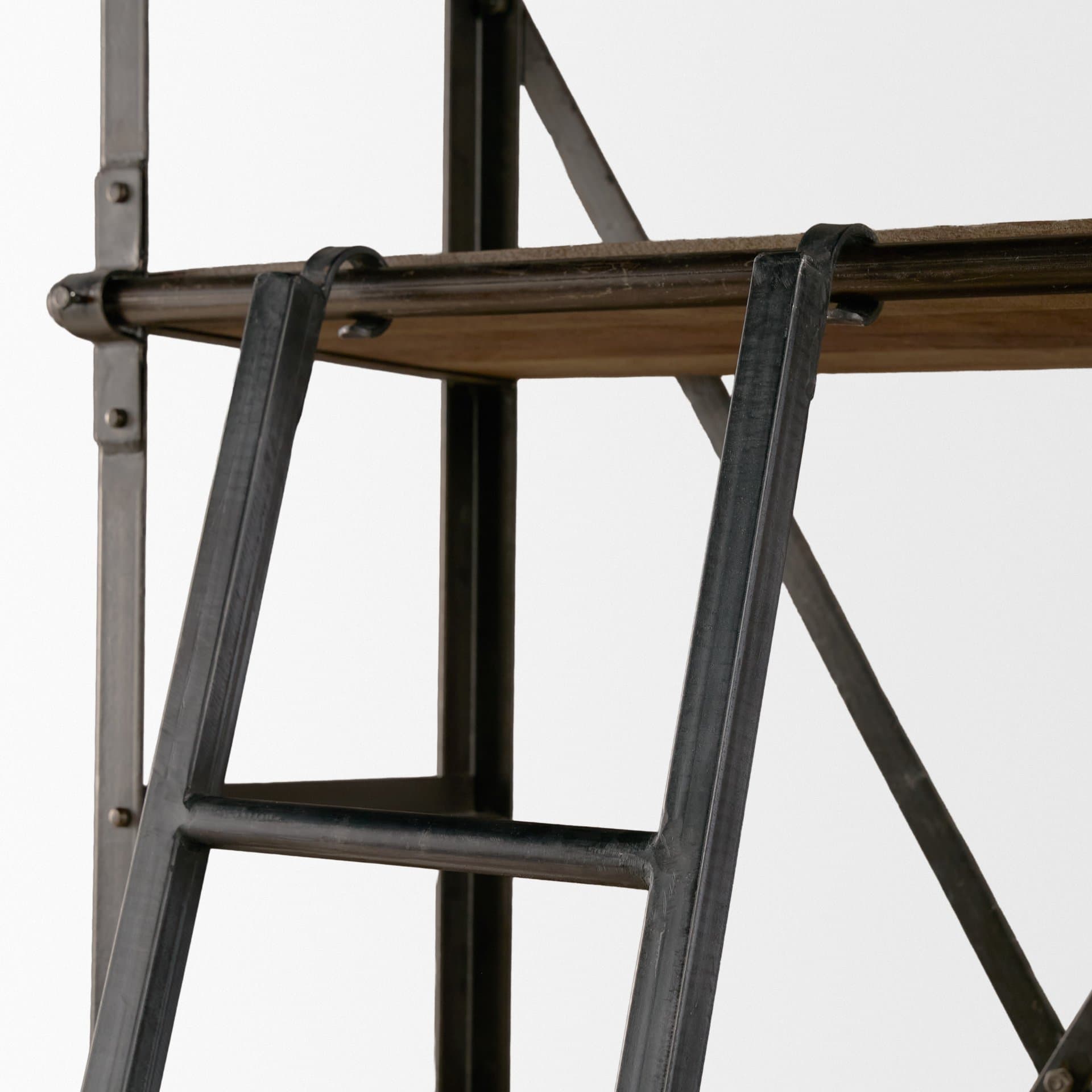 Brodie VII 32L x 22W x 94H Brown Wood Gun-Metal Bracing Four Shelf Shelving Unit — product photograph